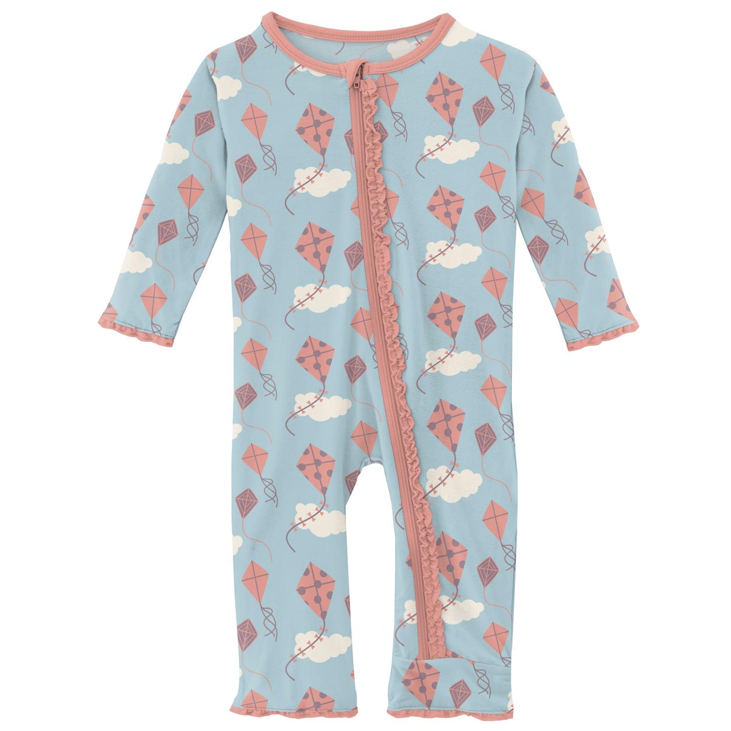 Print Muffin Ruffle Coverall with Zipper in Spring Day Kites