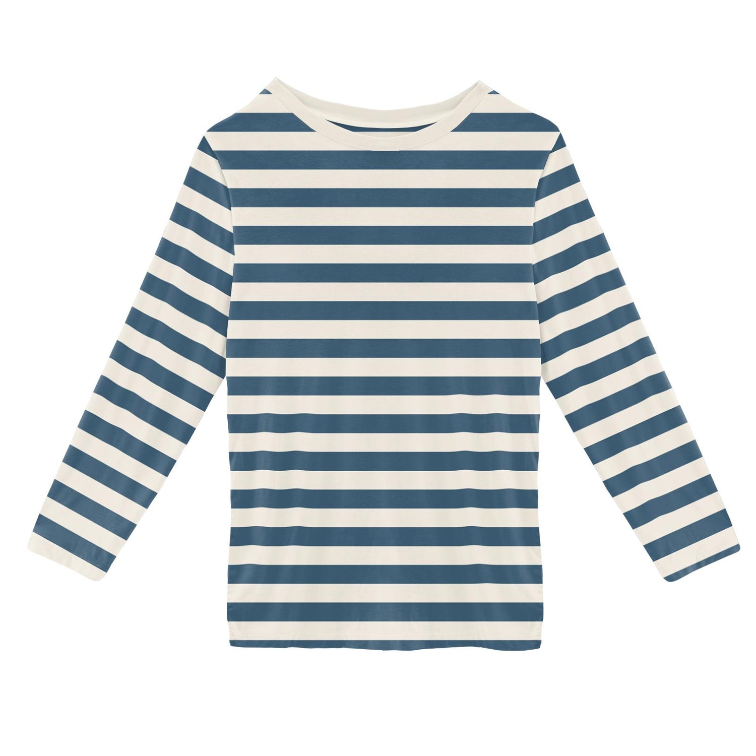 Print Long Sleeve Easy Fit Crew Neck Tee in Nautical Stripe