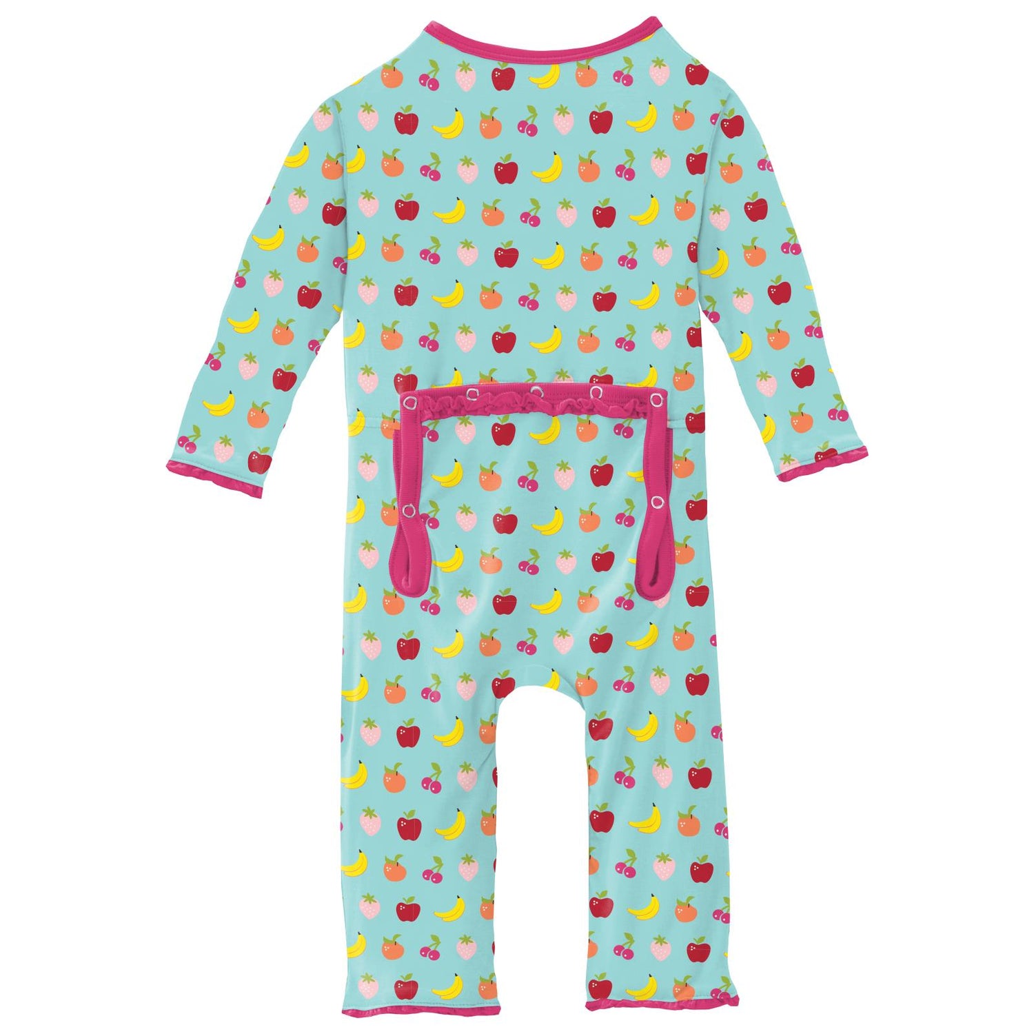 Print Muffin Ruffle Coverall with 2 Way Zipper in Summer Sky Mini Fruit