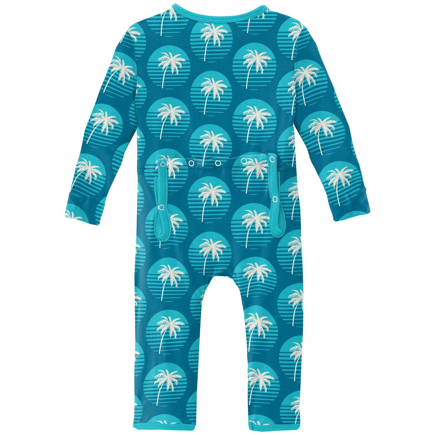 Print Coverall with Snaps in Cerulean Blue Palm Tree Sun