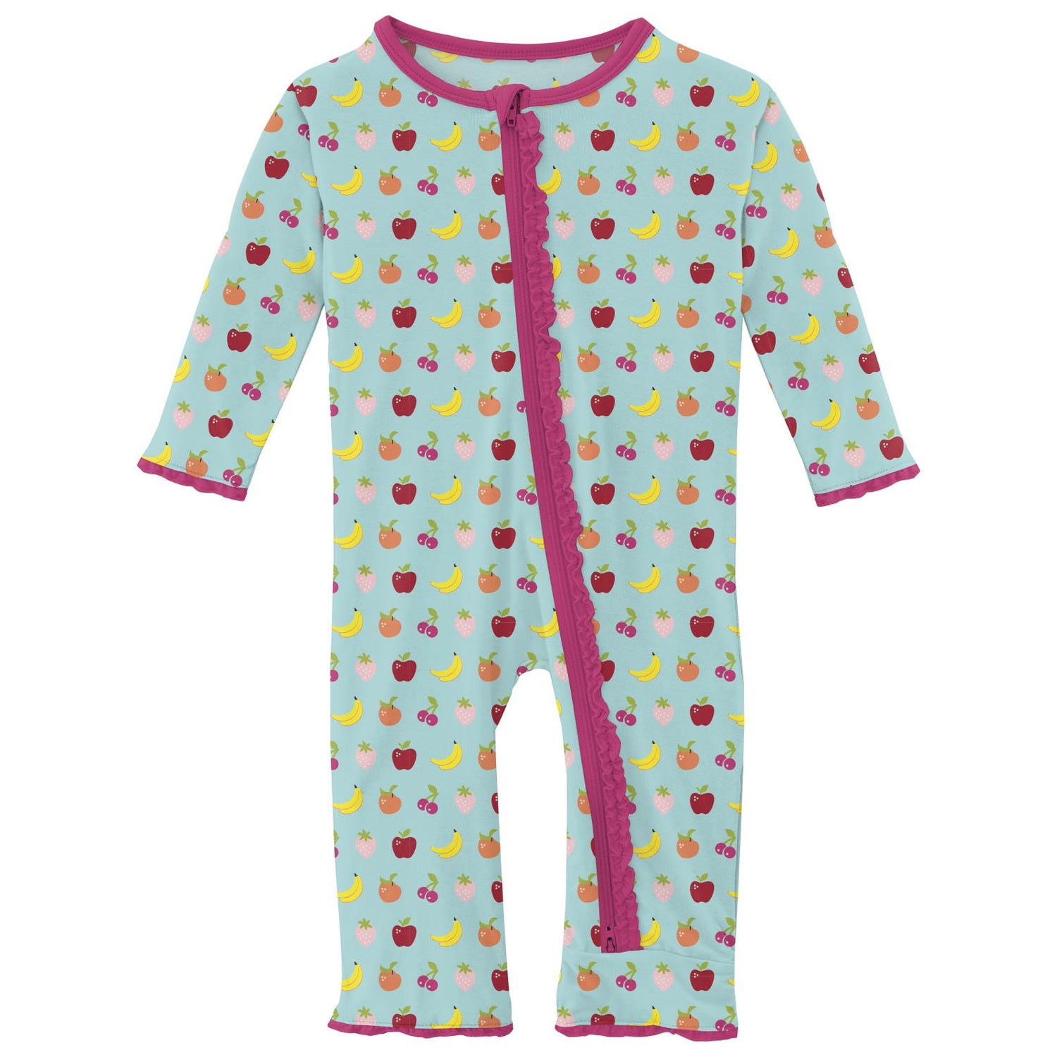 Print Muffin Ruffle Coverall with 2 Way Zipper in Summer Sky Mini Fruit