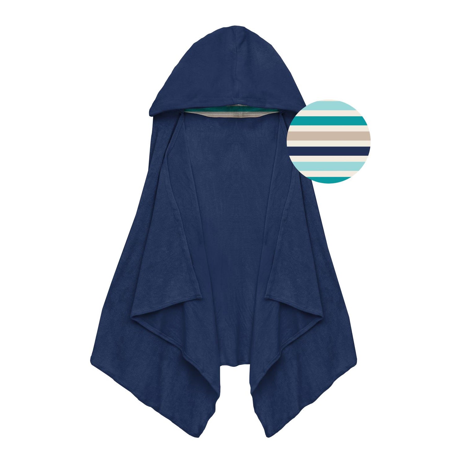 Terry Hooded Towel with Lined Hood in Flag Blue with Sand and Sea Stripe