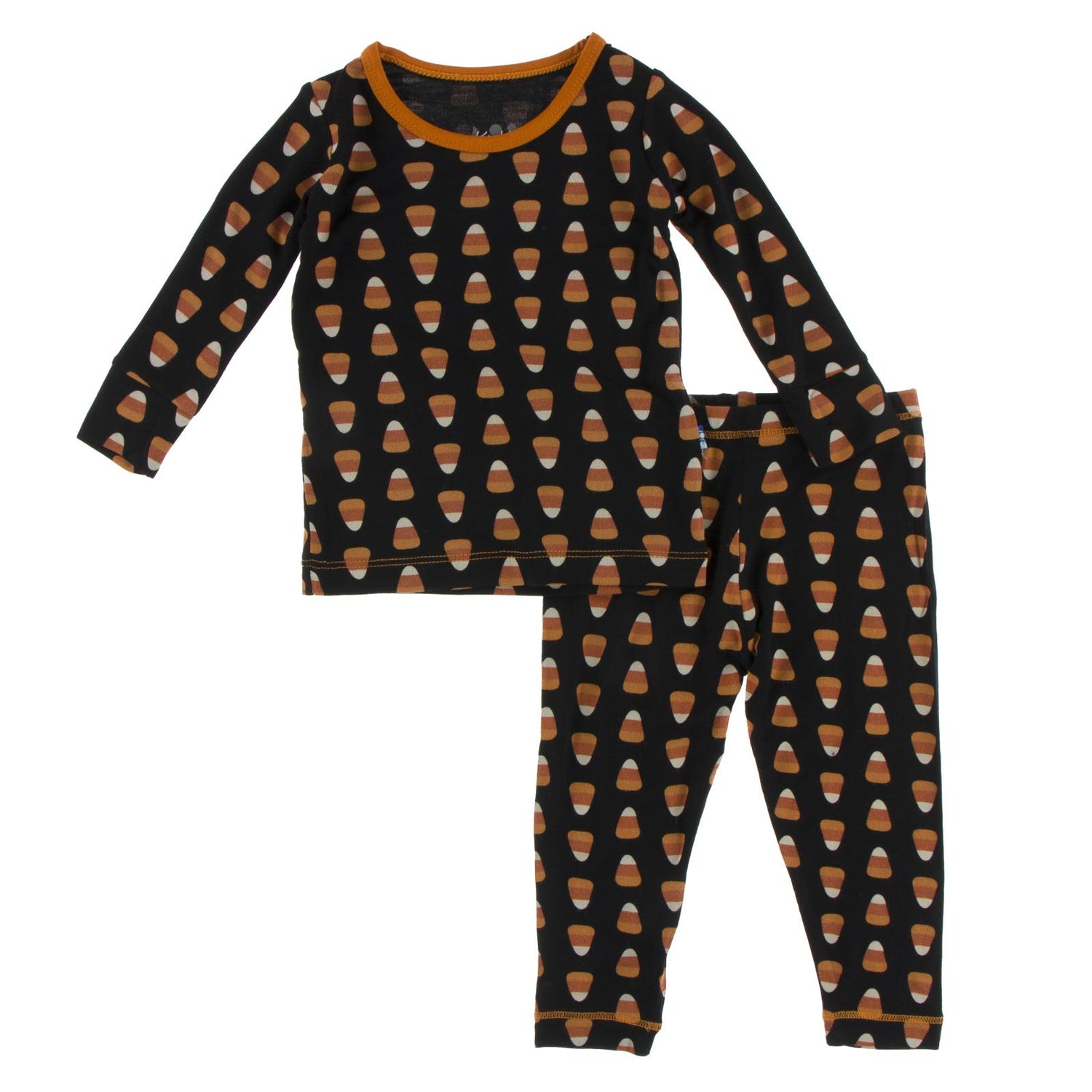 Print Long Sleeve Pajama Set in Midnight Candy Corn