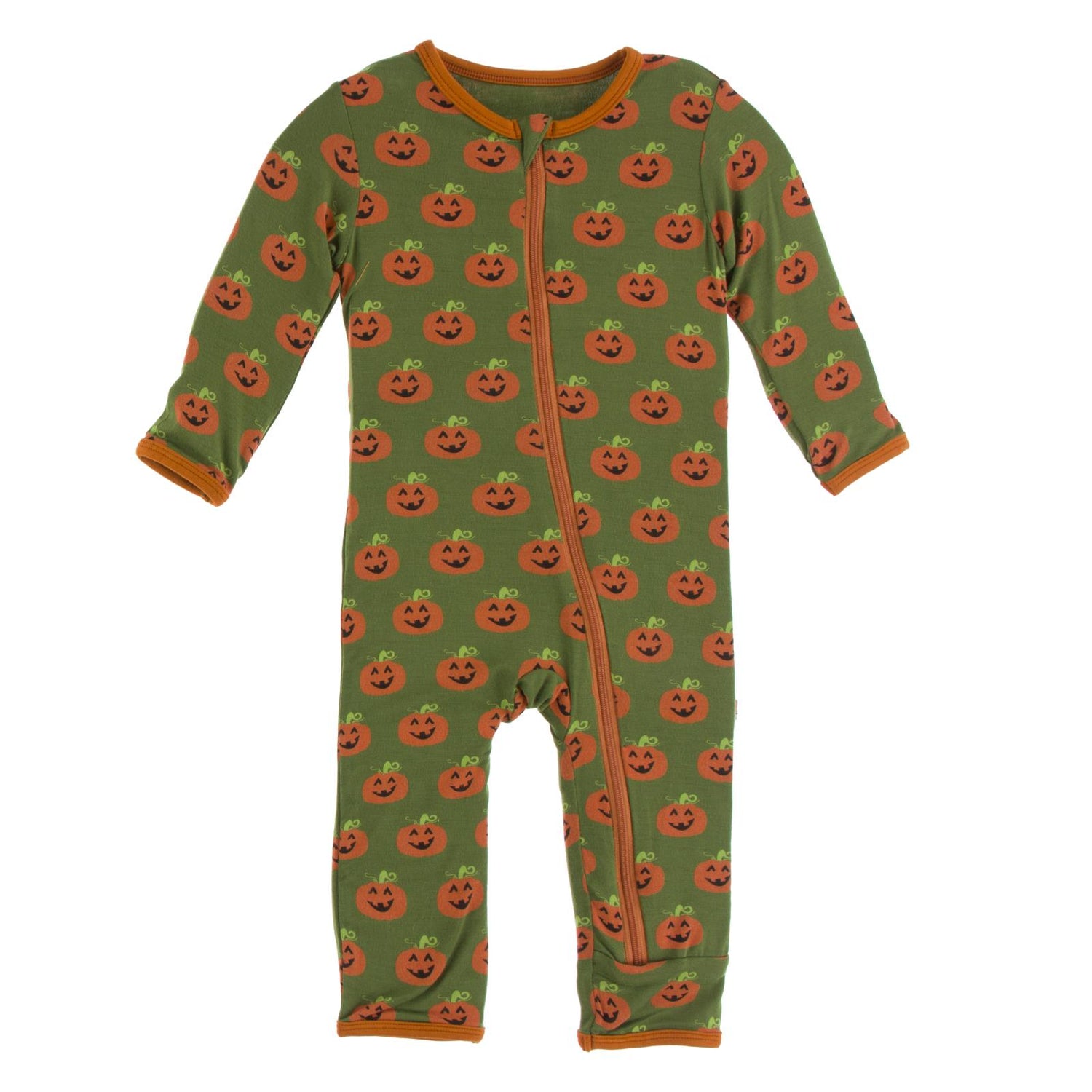 Print Coverall with Zipper in Moss Jack O'Lantern