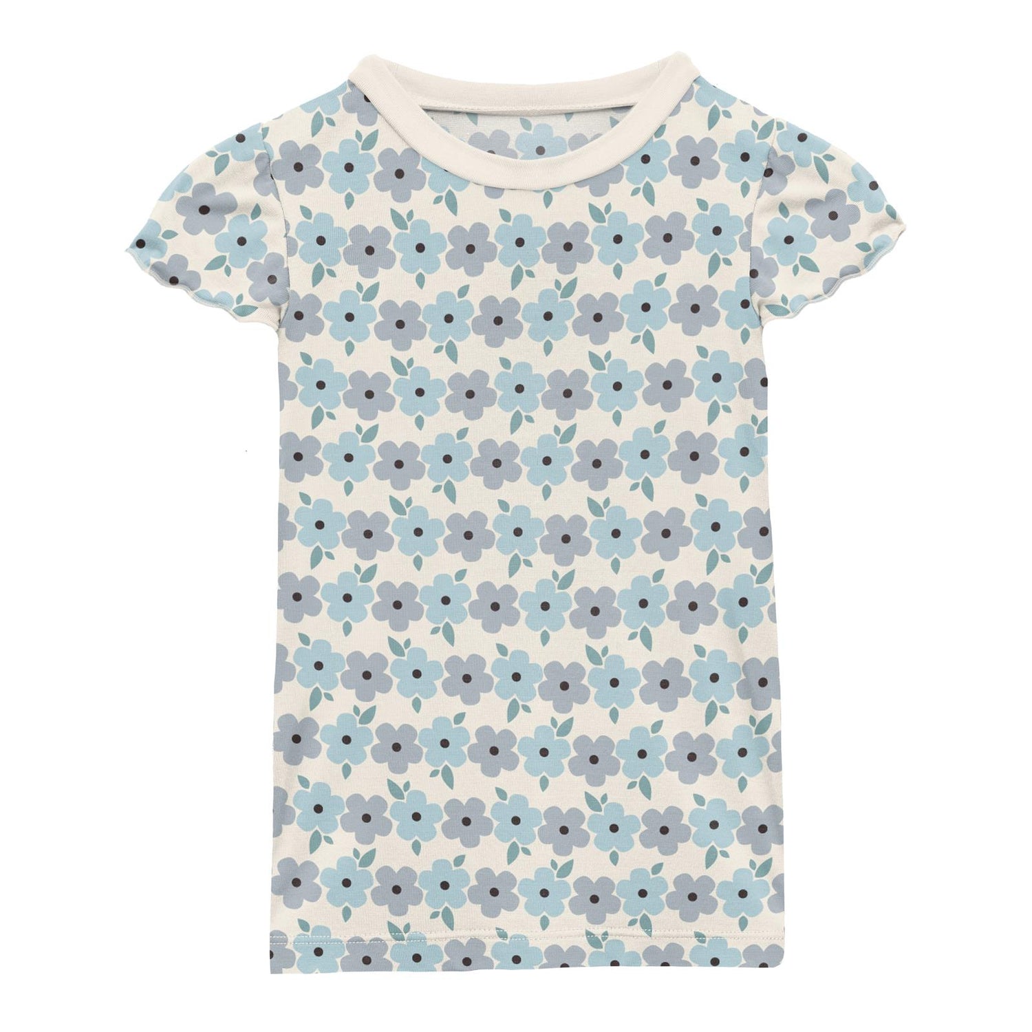 Print Tailored Fit Flutter Sleeve Tee in Natural Hydrangea