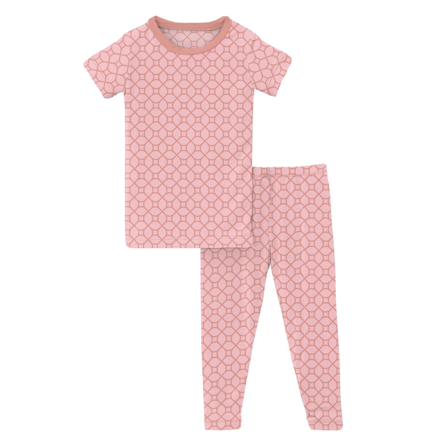 Print Short Sleeve Pajama Set in Blush Spring Lattice