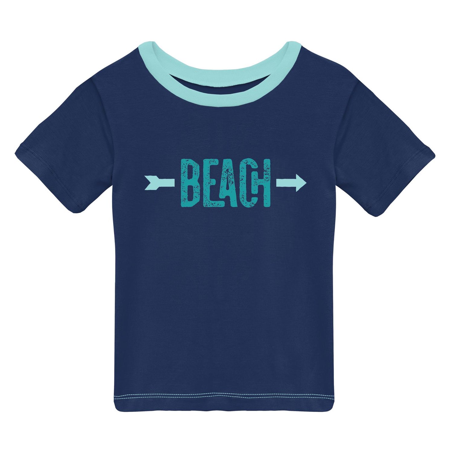 Short Sleeve Easy Fit Crew Neck Graphic Tee in Flag Blue Beach