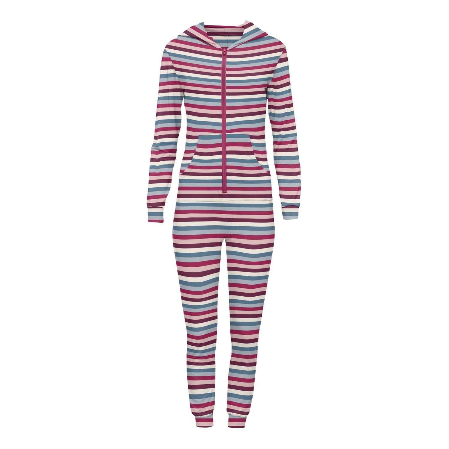 Women's Print Long Sleeve Jumpsuit with Hood in Jingle Bell Stripe