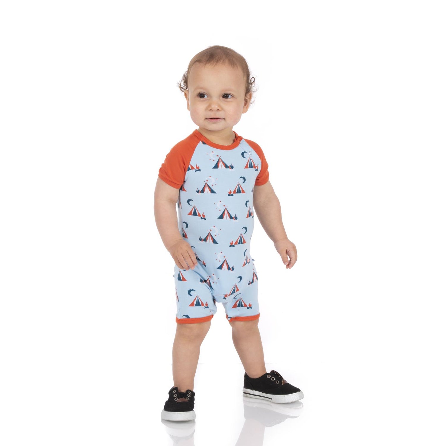 Print Raglan Romper in Pond Tents