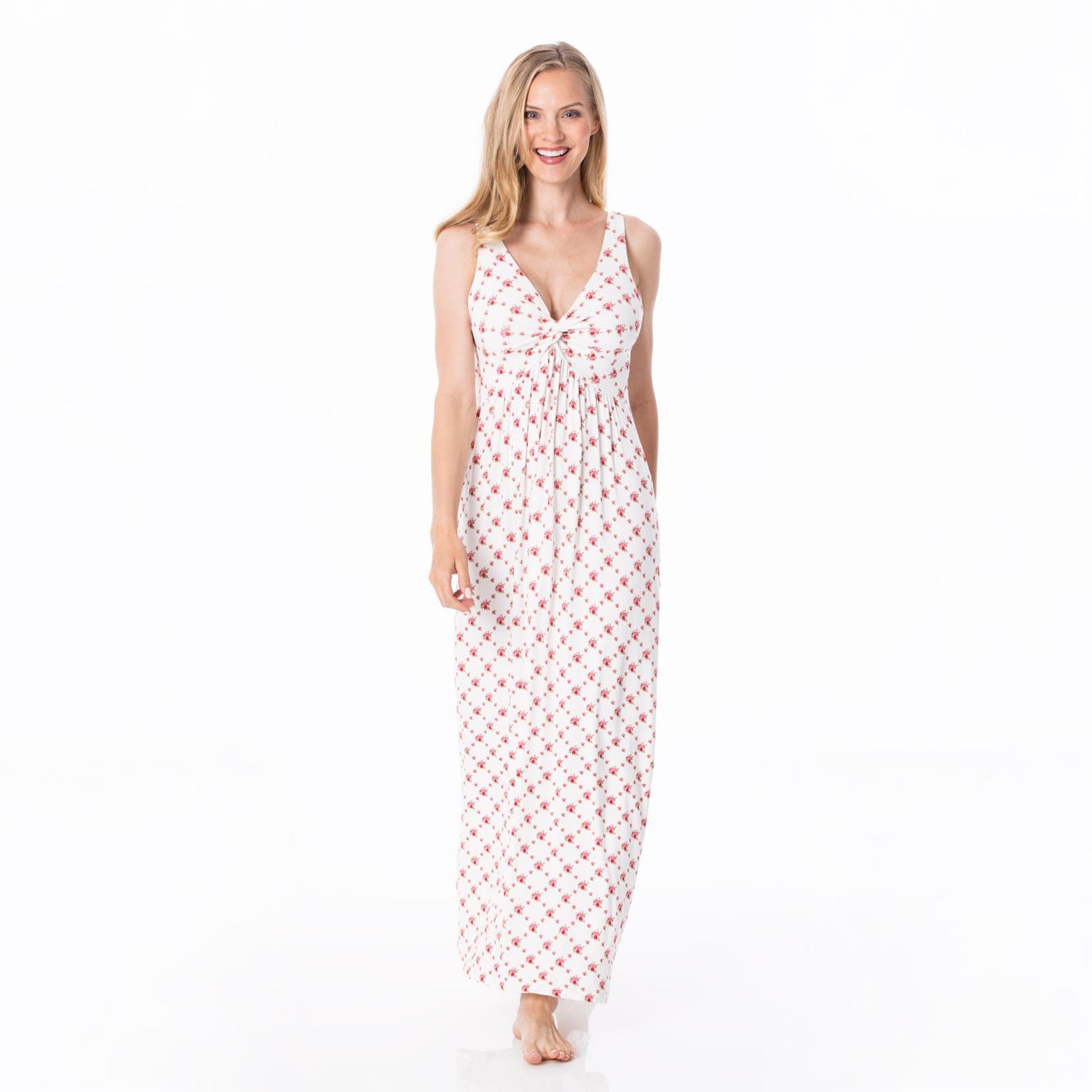 Women's Print Simple Twist Nightgown in Natural Rose Trellis