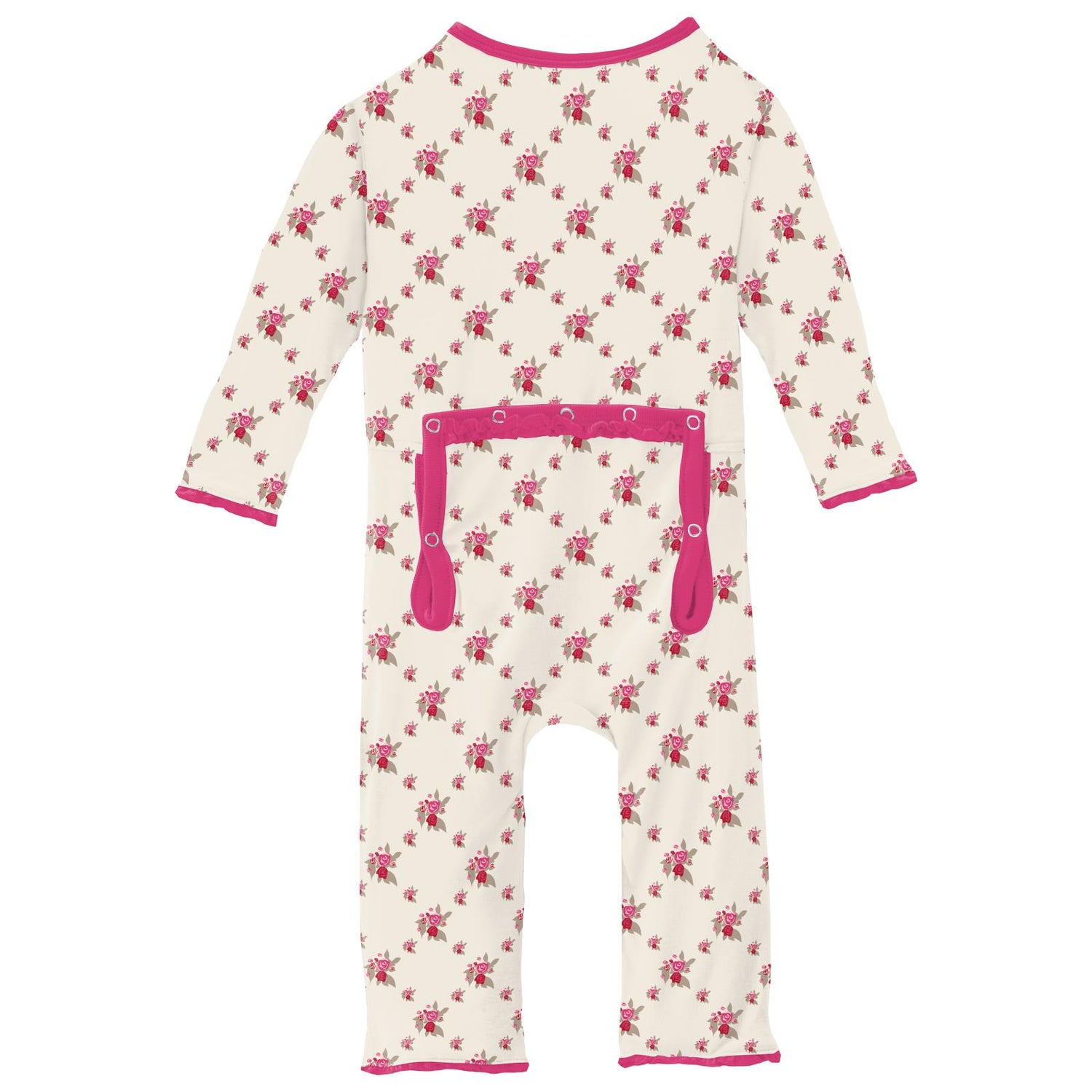 Print Muffin Ruffle Coverall with Zipper in Natural Rose Trellis