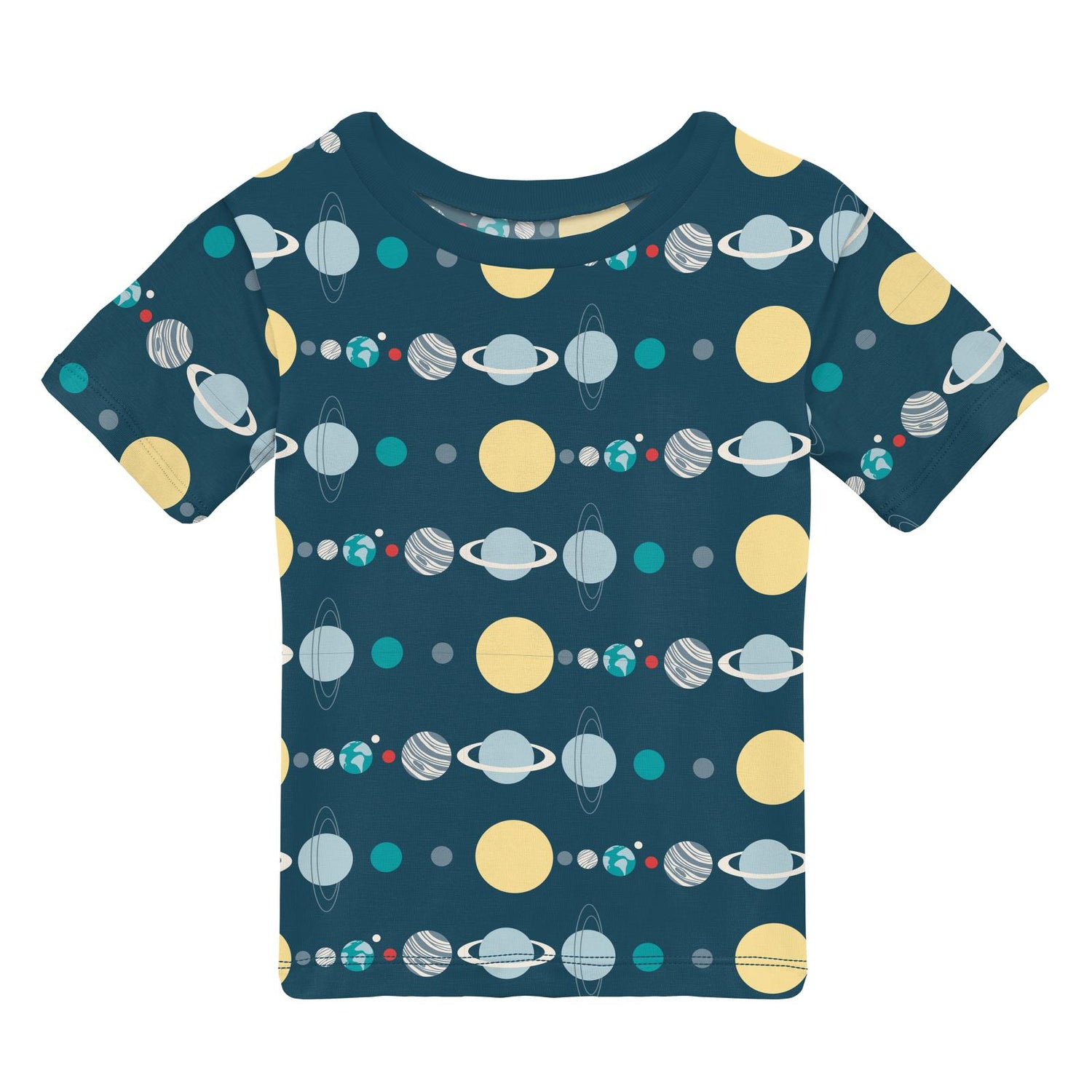 Print Short Sleeve Easy Fit Crew Neck Tee in Peacock Planets