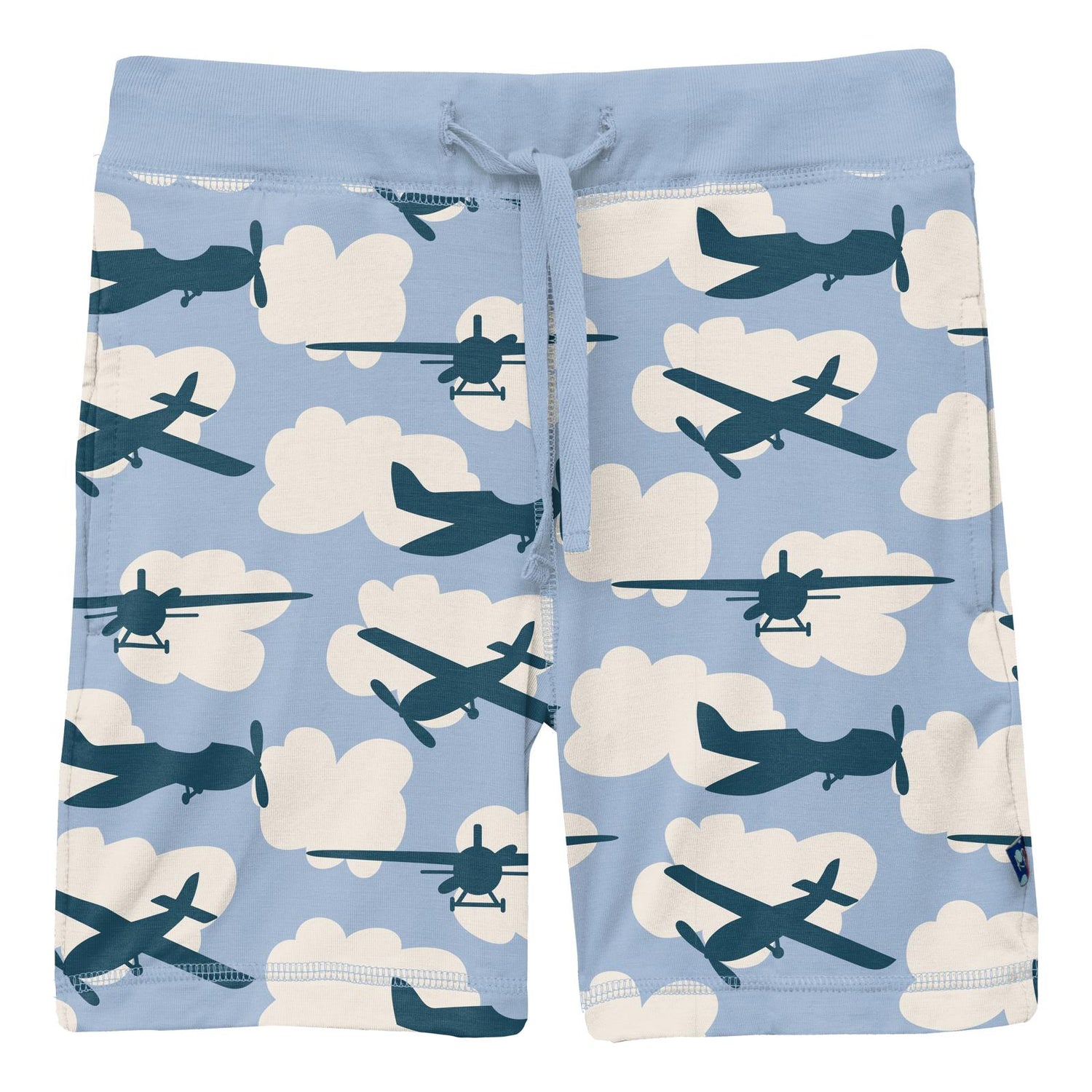 Print Lightweight Drawstring Shorts in Pond Planes