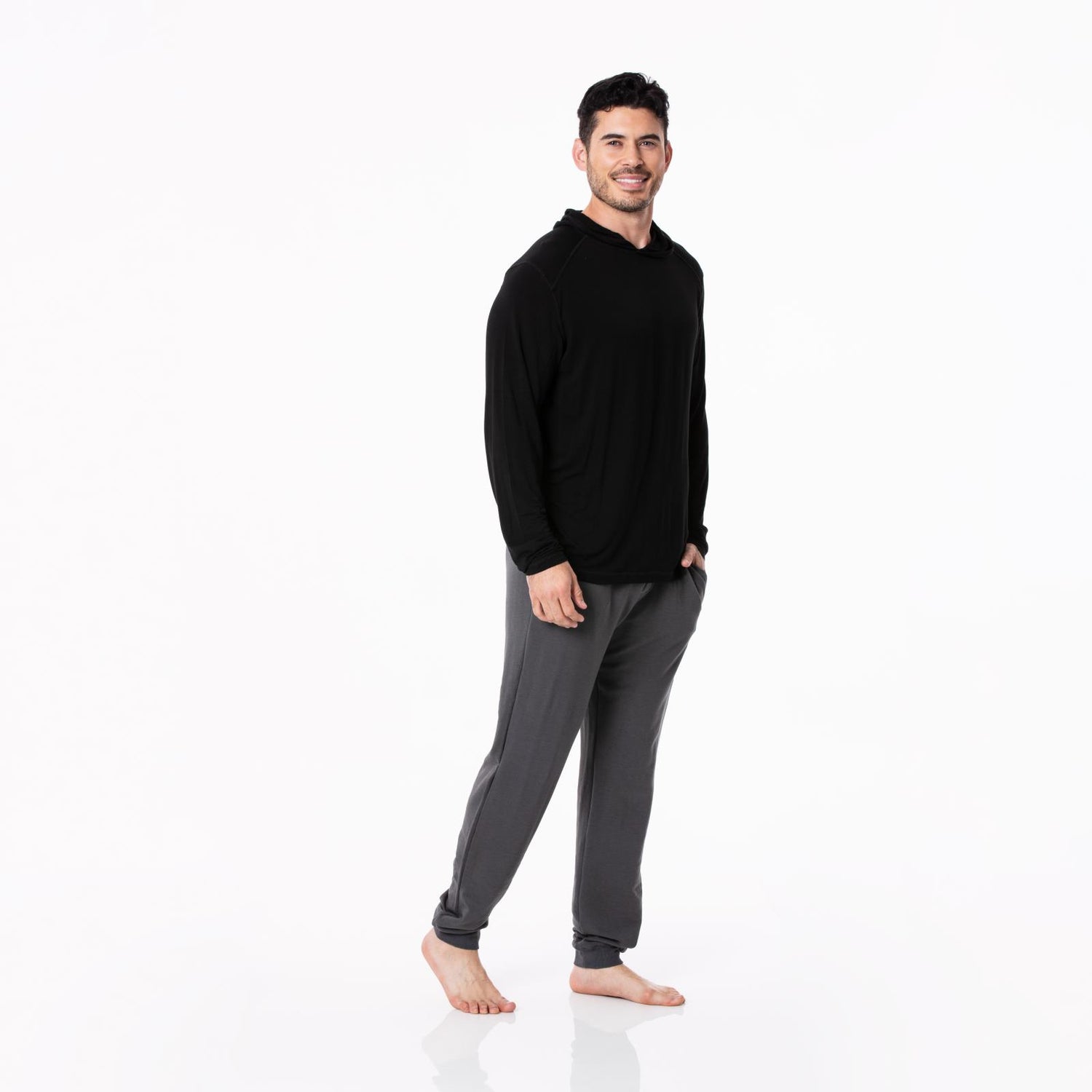 Men's Solid Long Sleeve Hooded Tee in Midnight