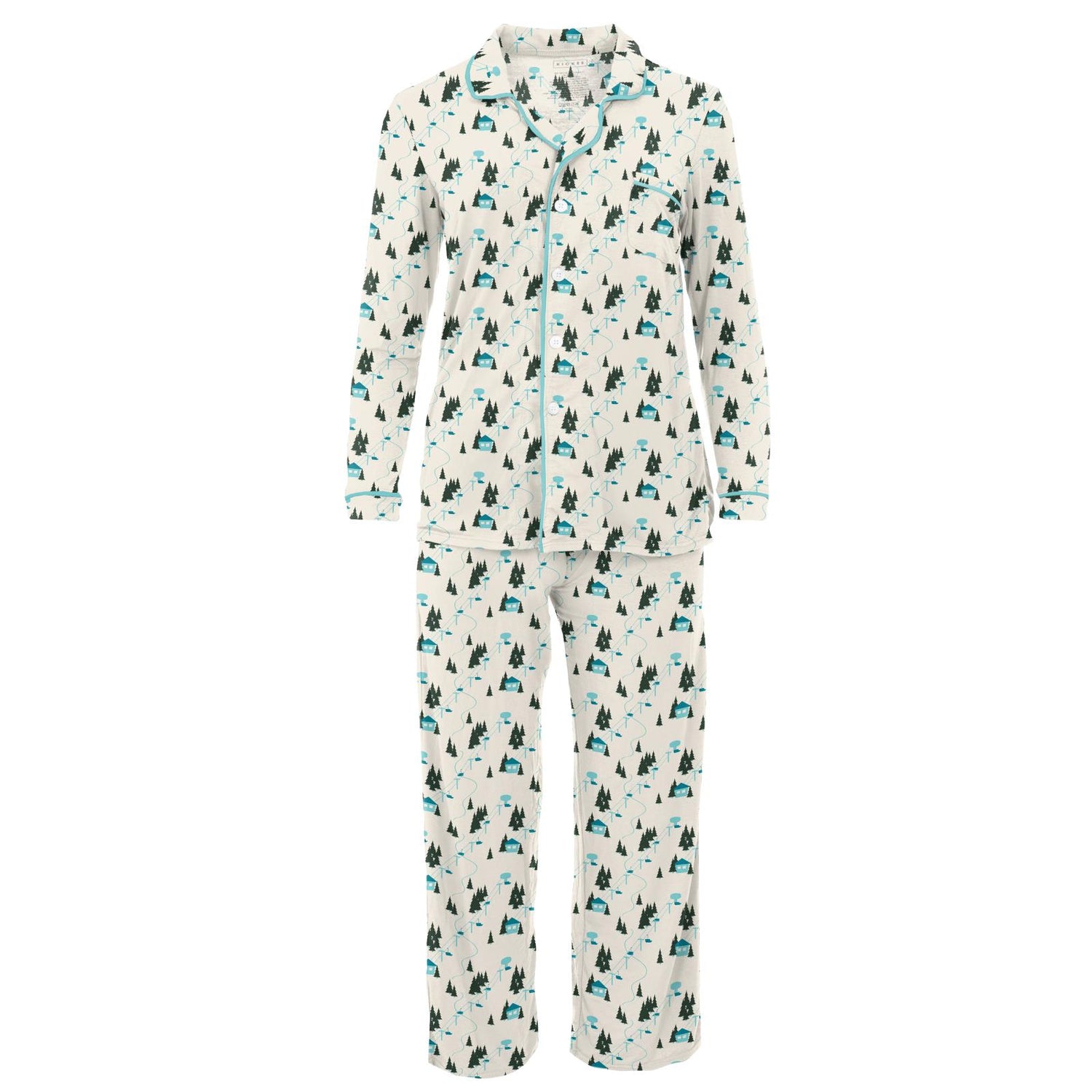 Women's Print Long Sleeve Collared Pajama Set in Natural Chairlift