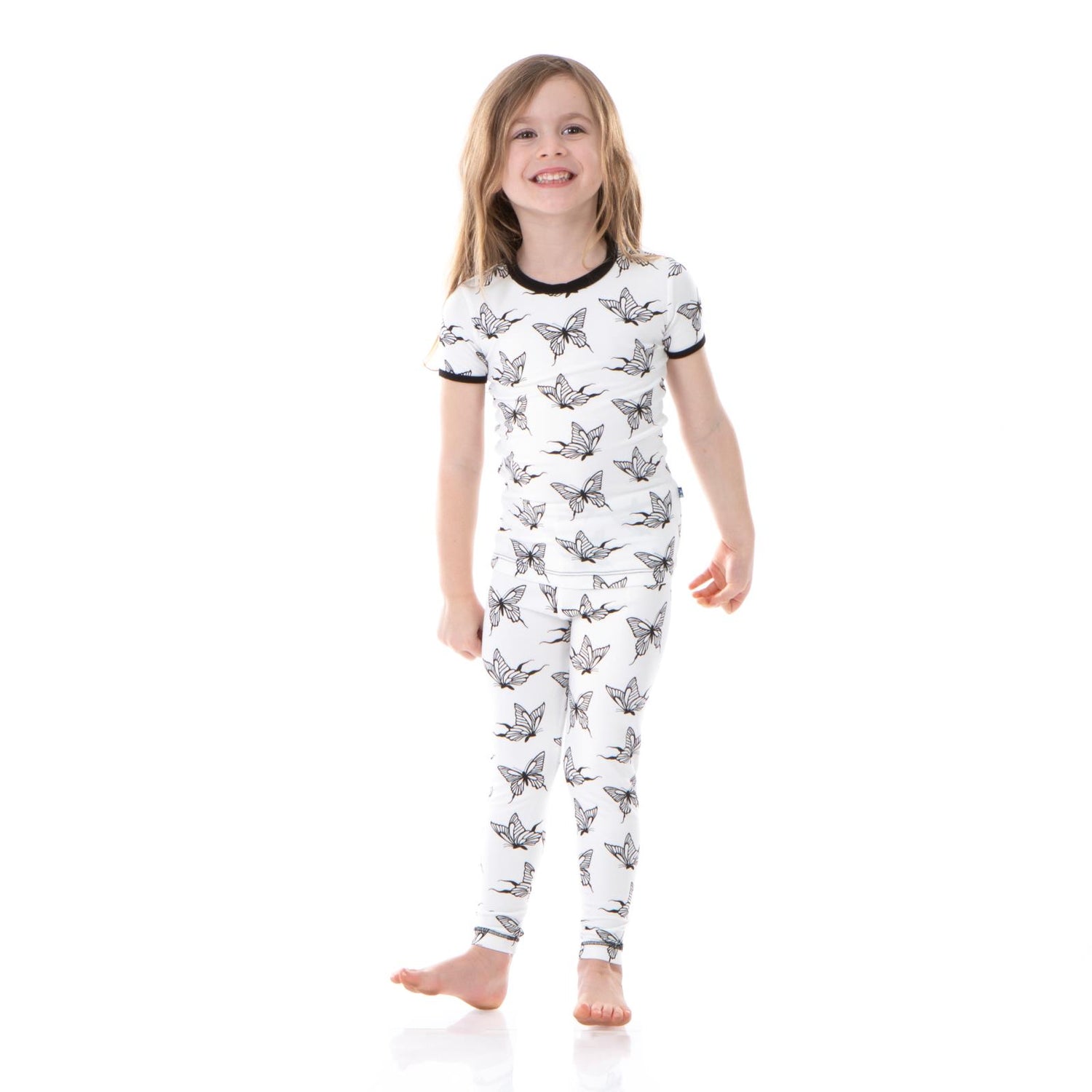 Print Short Sleeve Pajama Set in Natural Swallowtail