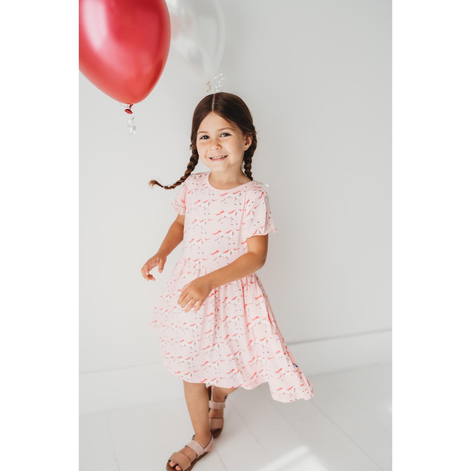 Print Flutter Sleeve Twirl Dress with Pockets in Cake Pop Prancing Unicorn