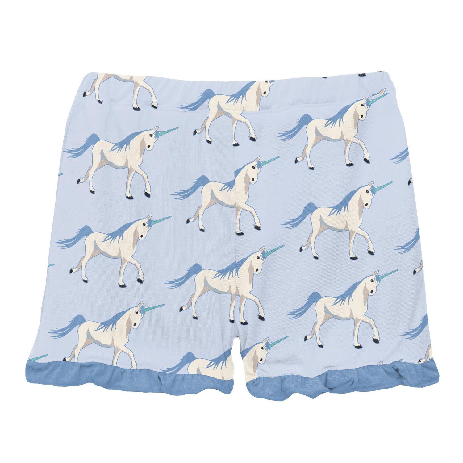 Print Ruffle Shorts in Dew Prancing Unicorn