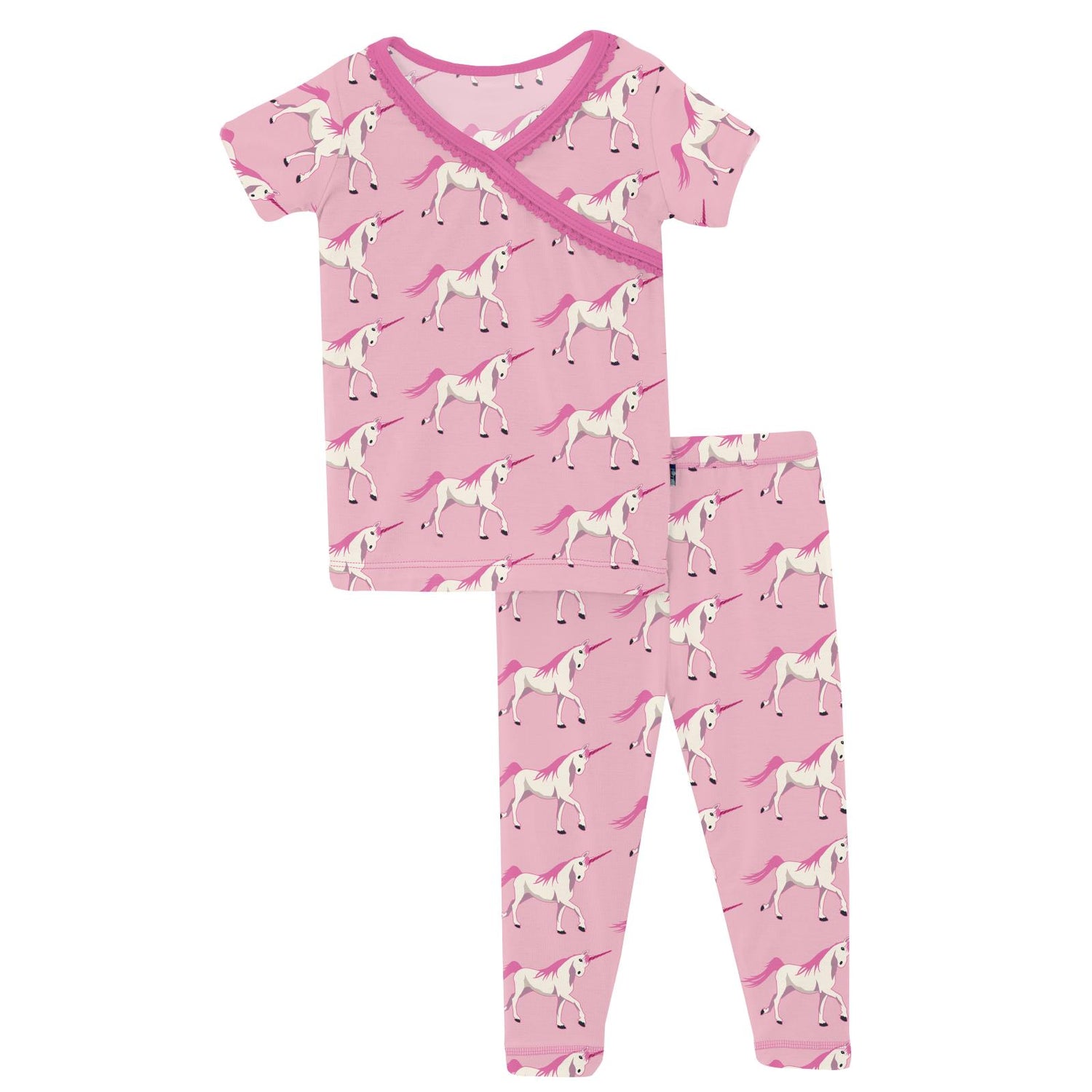 Print Short Sleeve Scallop Kimono Pajama Set in Cake Pop Prancing Unicorn