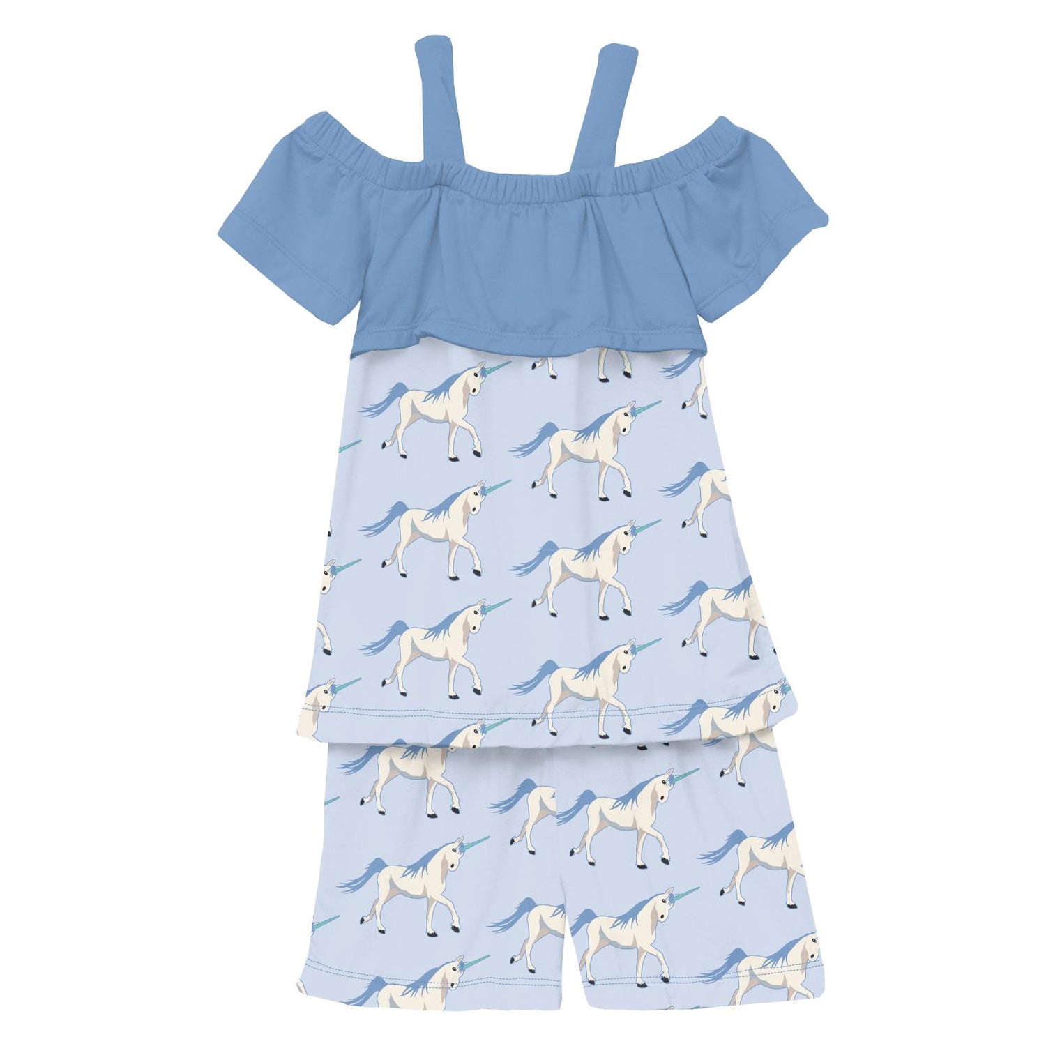 Print Off-Shoulder Outfit Set in Dew Prancing Unicorn