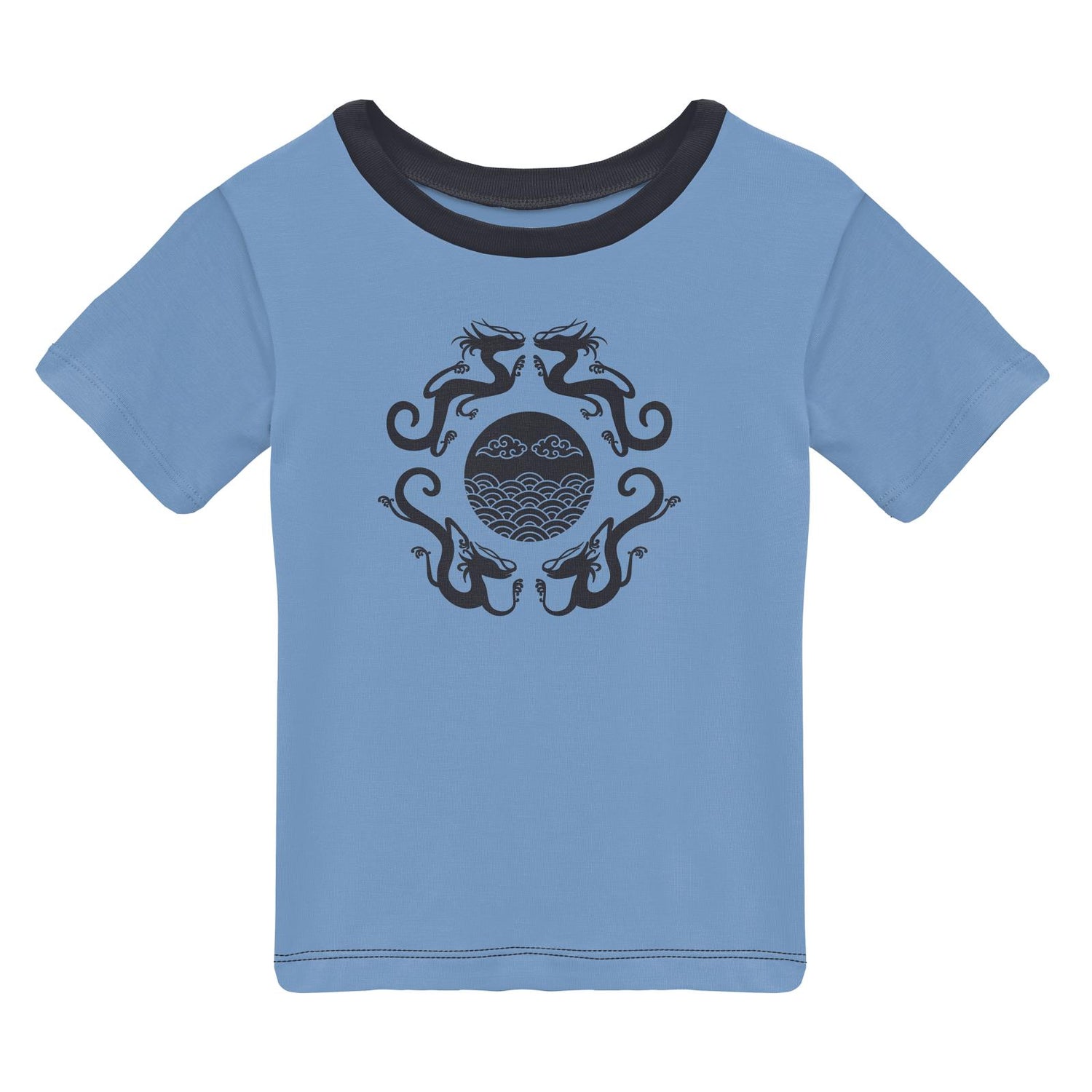 Short Sleeve Crew Neck Graphic Tee in Dream Blue Four Dragons