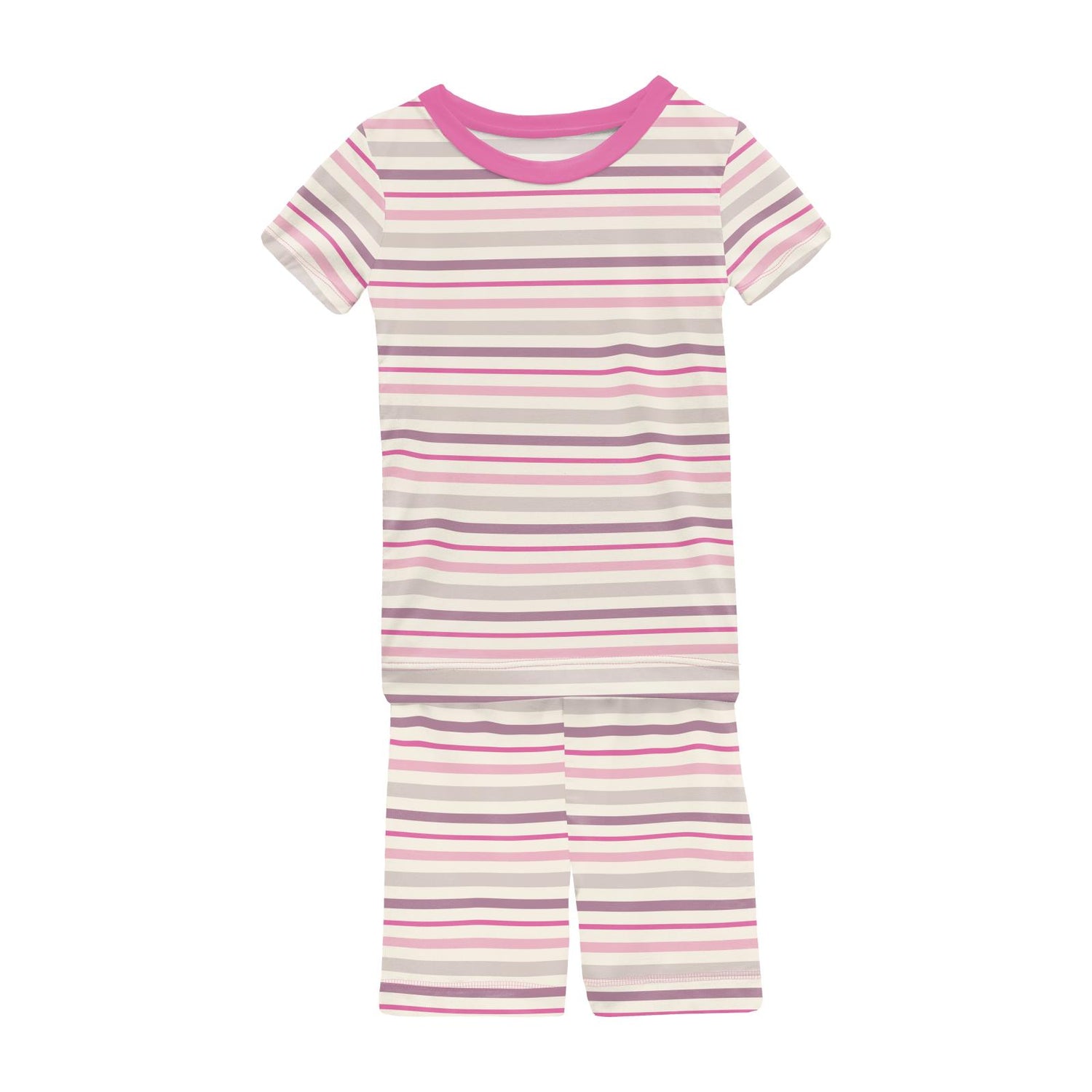 Print Short Sleeve Pajama Set with Shorts in Whimsical Stripe