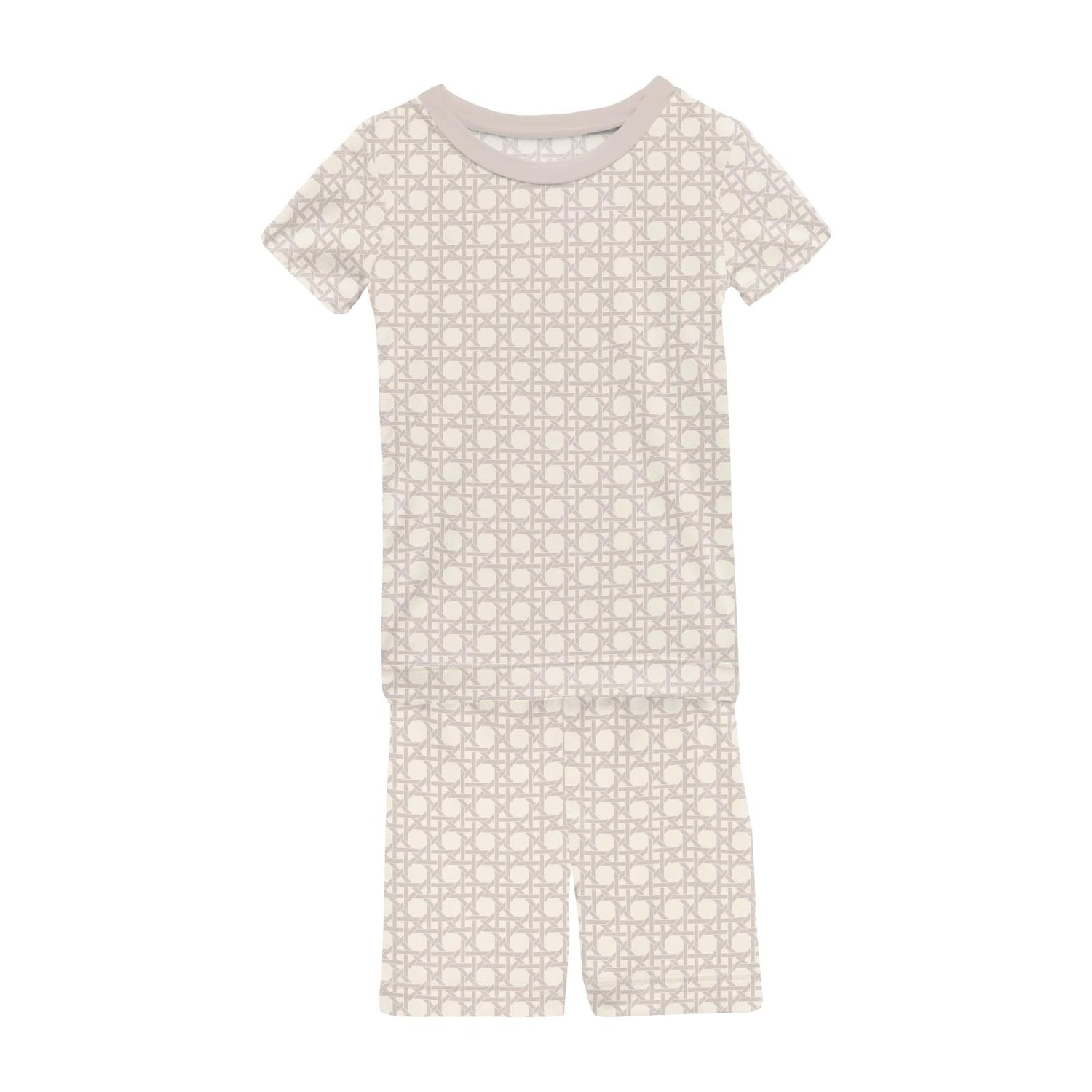 Print Short Sleeve Pajama Set with Shorts in Latte Wicker