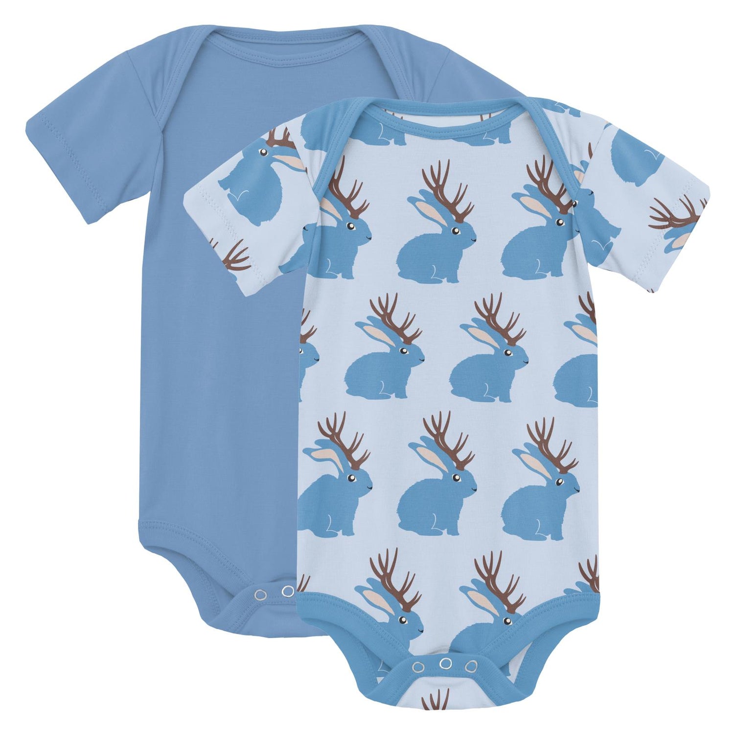 Print Short Sleeve One Piece Set of 2 in Dream Blue & Dew Jackalope