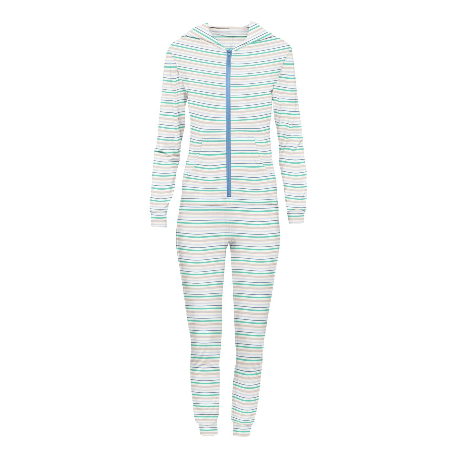 Women's Print Long Sleeve Jumpsuit with Hood in Mythical Stripe