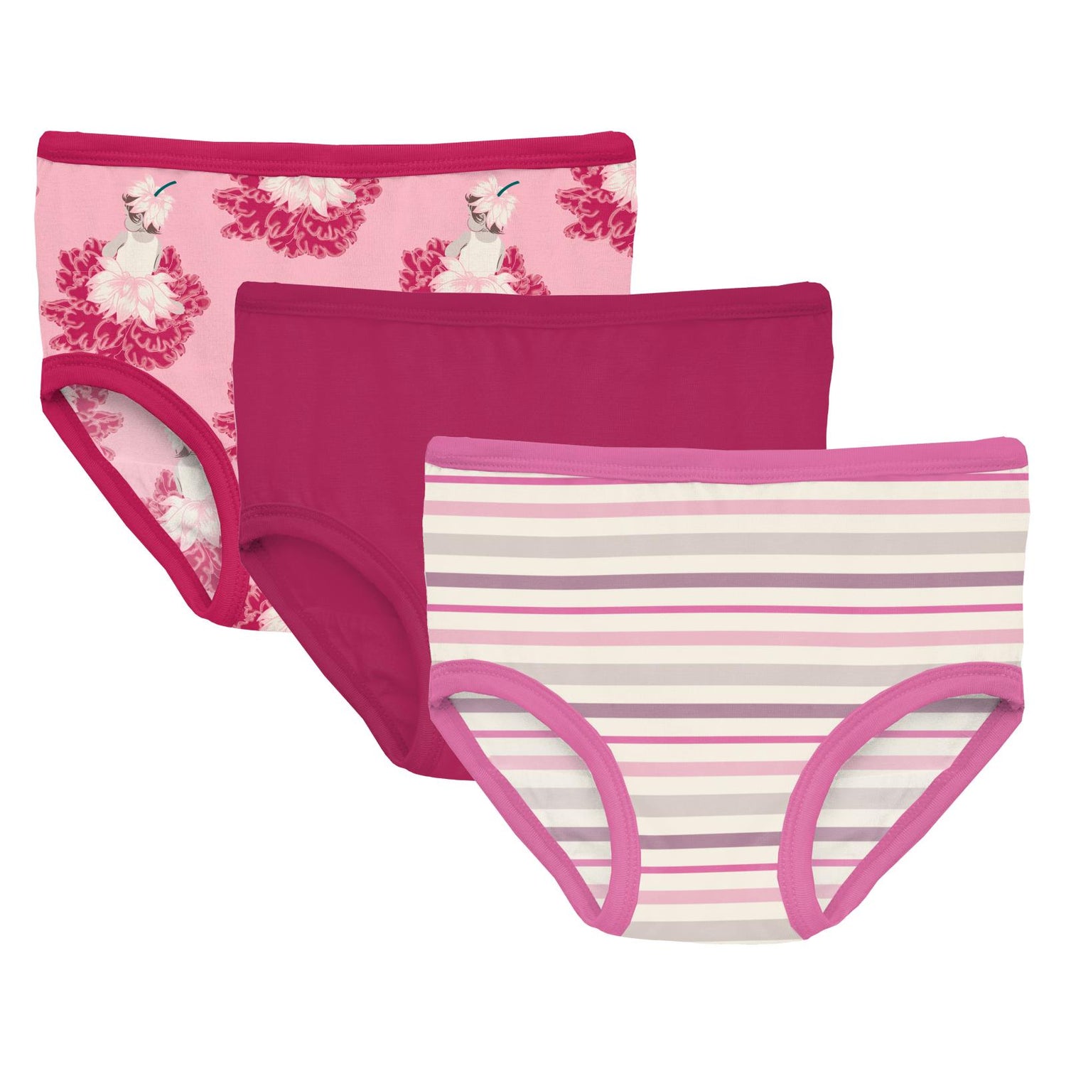 Print Girl's Underwear Set of 3 in Cake Pop Thumbelina, Dragon Fruit & Whimsical Stripe