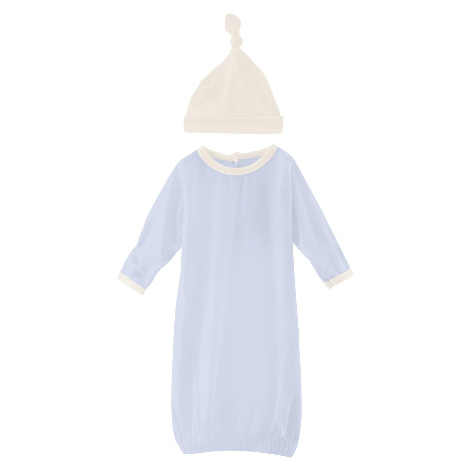 Layette Gown & Single Knot Hat Set in Dew with Natural