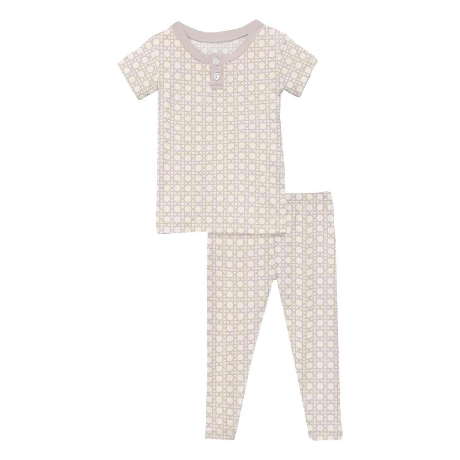 Print Short Sleeve Henley Pajama Set in Latte Wicker