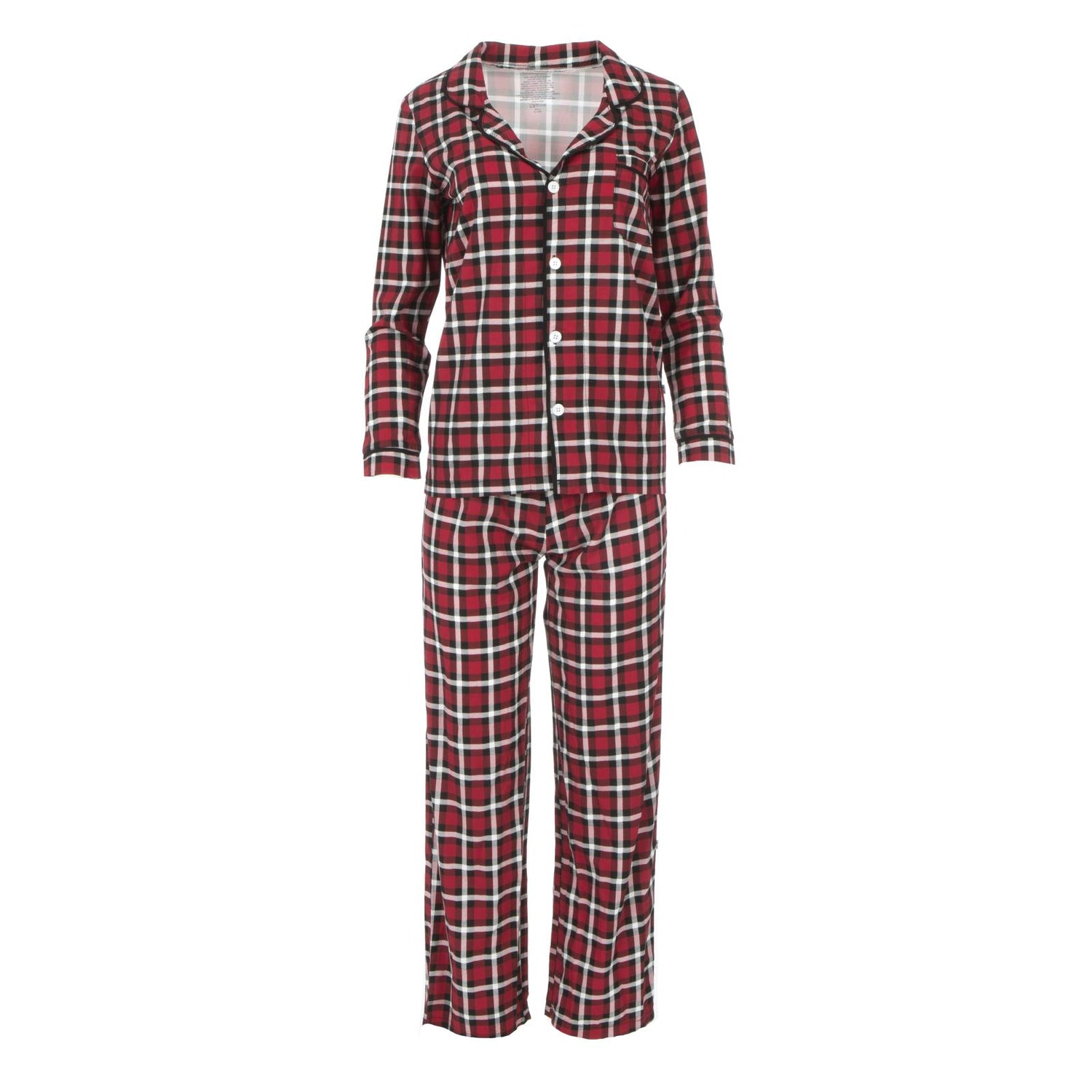 Print Woven Collared Pajama Set in Crimson Holiday Plaid