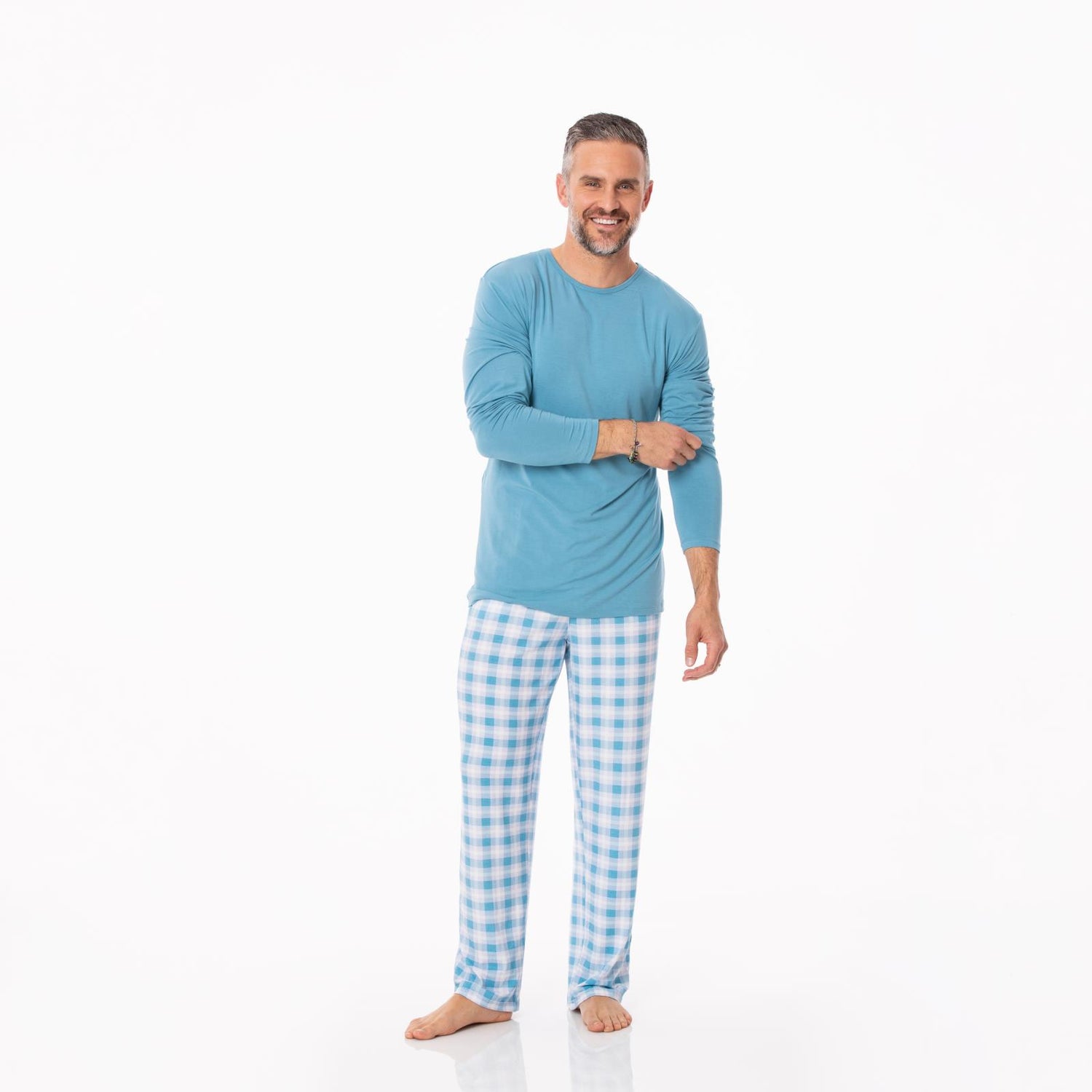 Men's Long Sleeve Pajama Set in Blue Moon Holiday Plaid