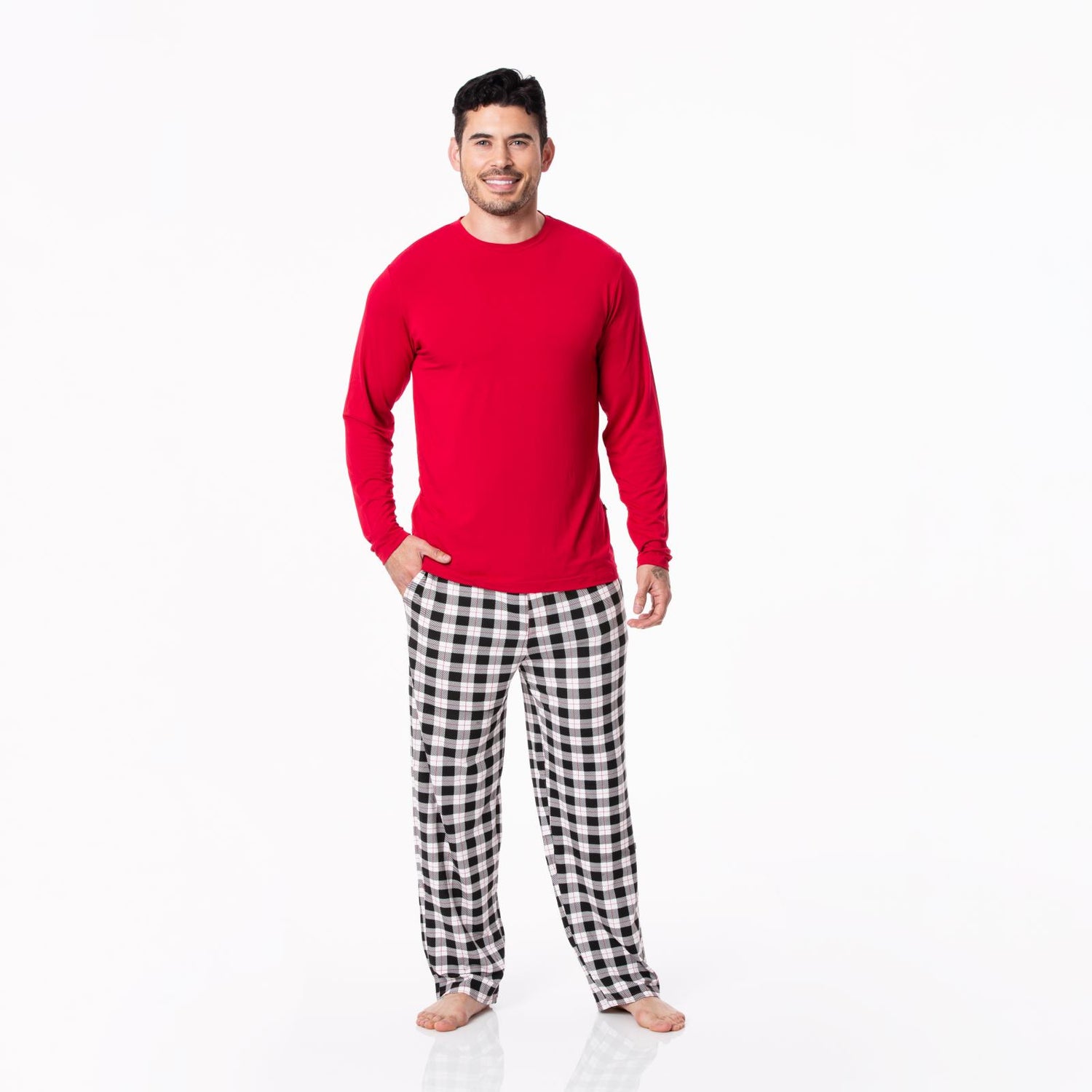 Men's Print Long Sleeve Pajama Set in Midnight Holiday Plaid