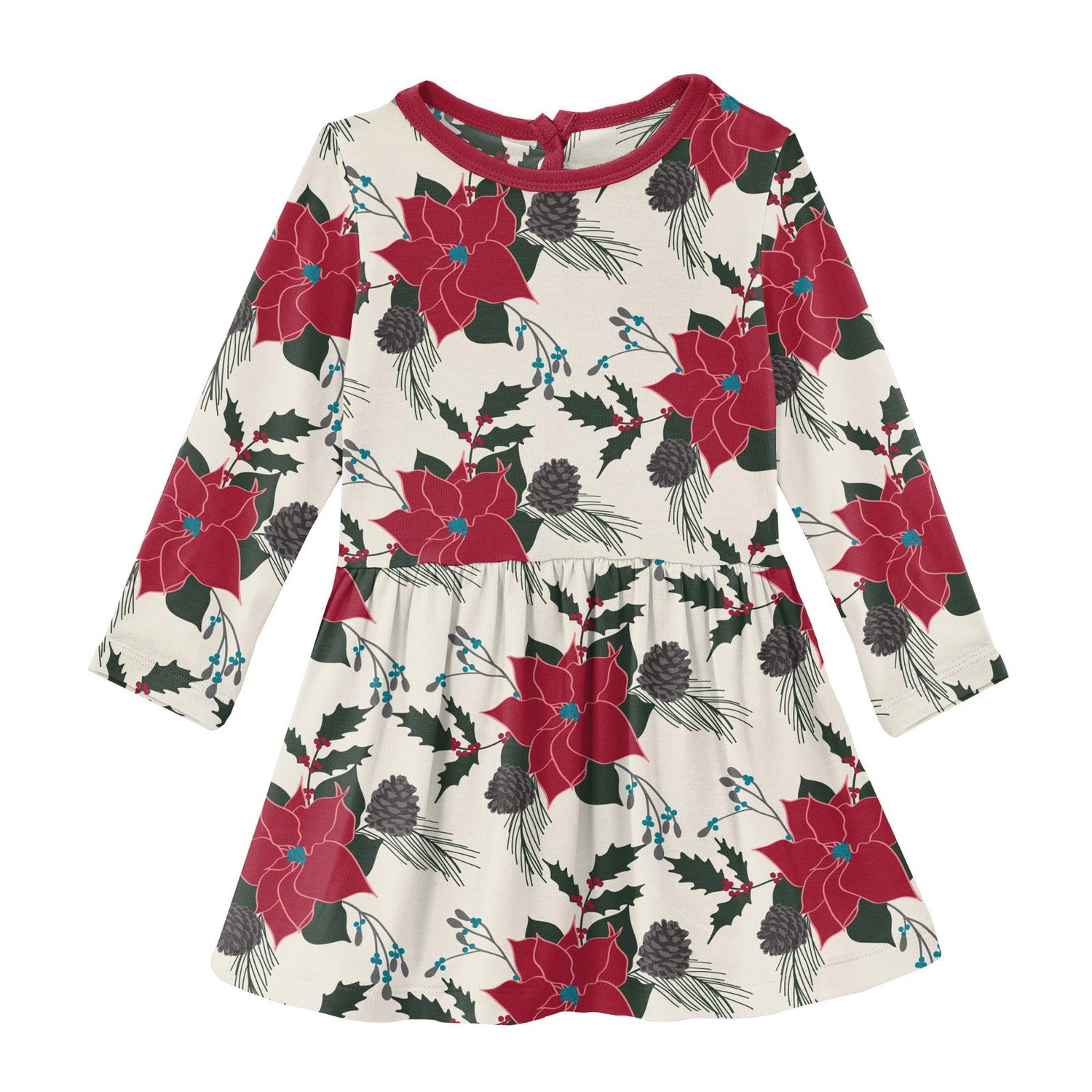 Print Long Sleeve Twirl Dress in Christmas Floral