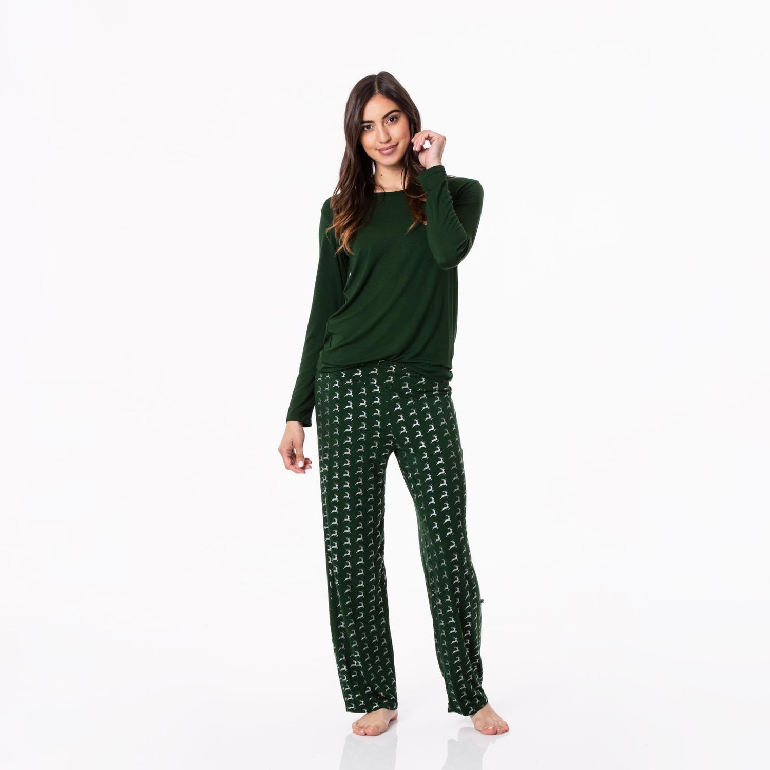 Women's Long Sleeve Loosey Goosey Tee & Pajama Pants Set in Mountain View Reindeer