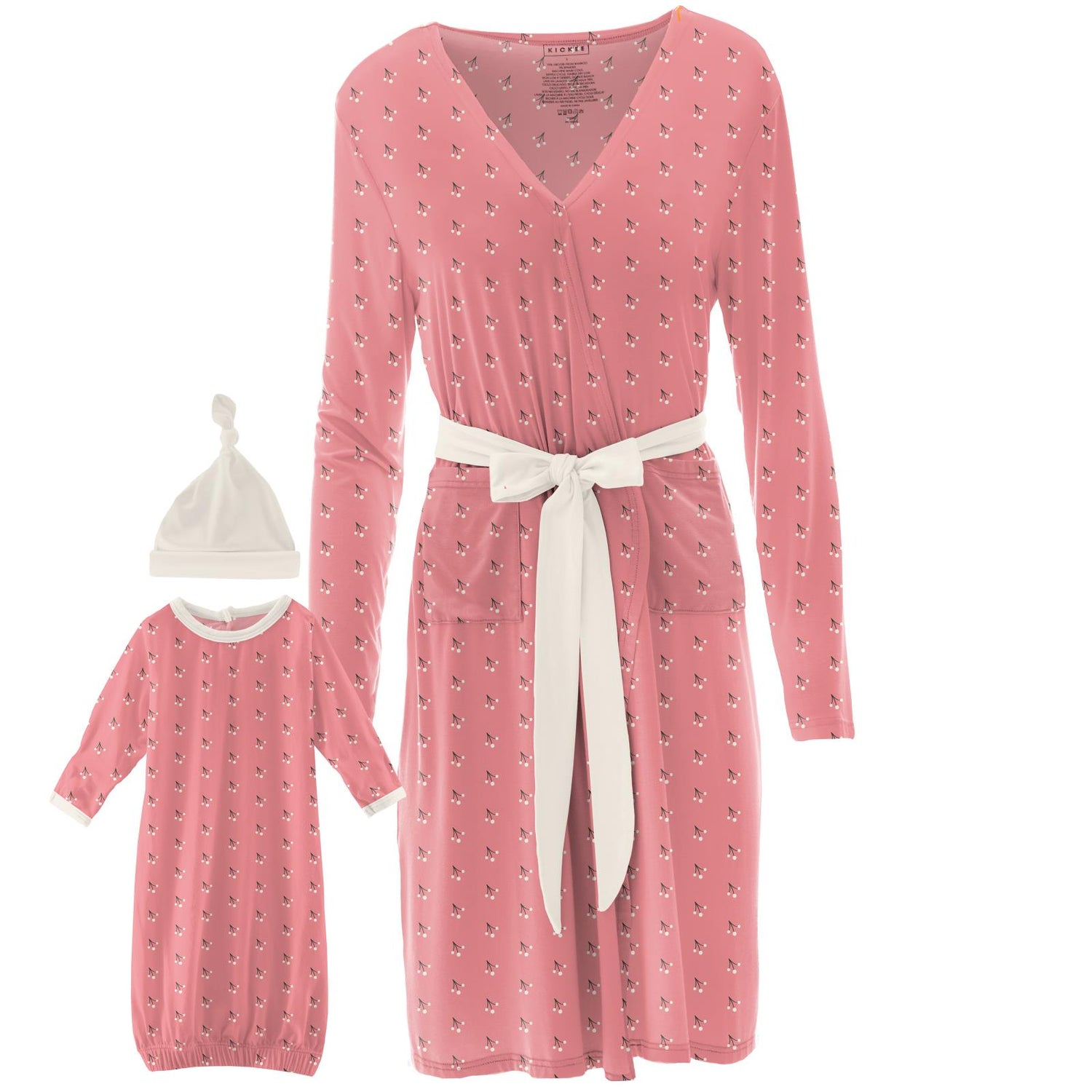 Women's Maternity/Nursing Robe & Layette Gown Set in Strawberry Baby Berries