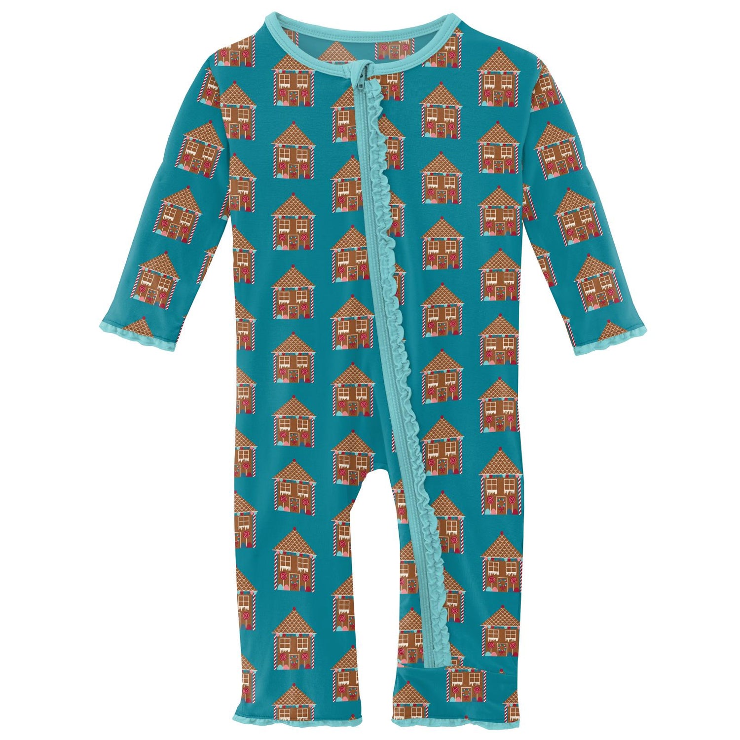 Print Muffin Ruffle Coverall with Zipper in Bay Gingerbread