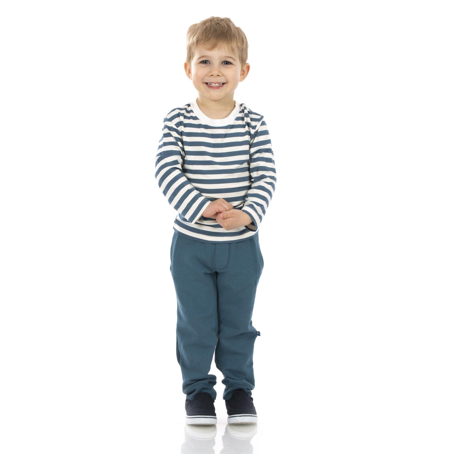 Print Long Sleeve Easy Fit Crew Neck Tee in Nautical Stripe