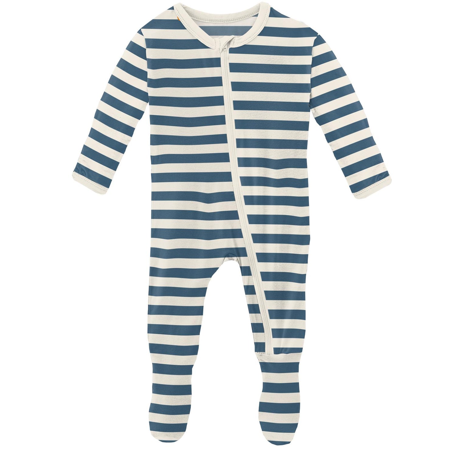 Print Footie with Zipper in Nautical Stripe