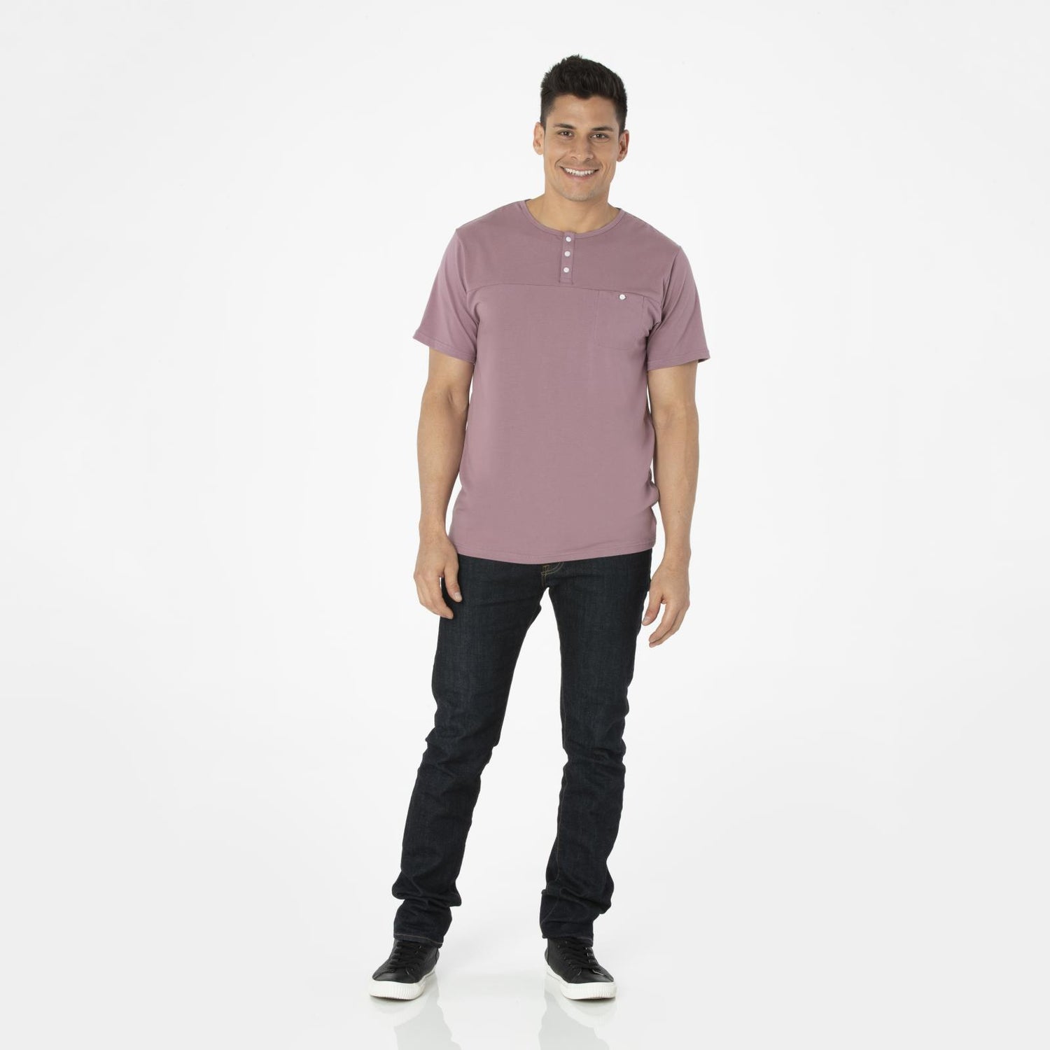 Men's Short Sleeve Luxe Jersey Henley in Raisin