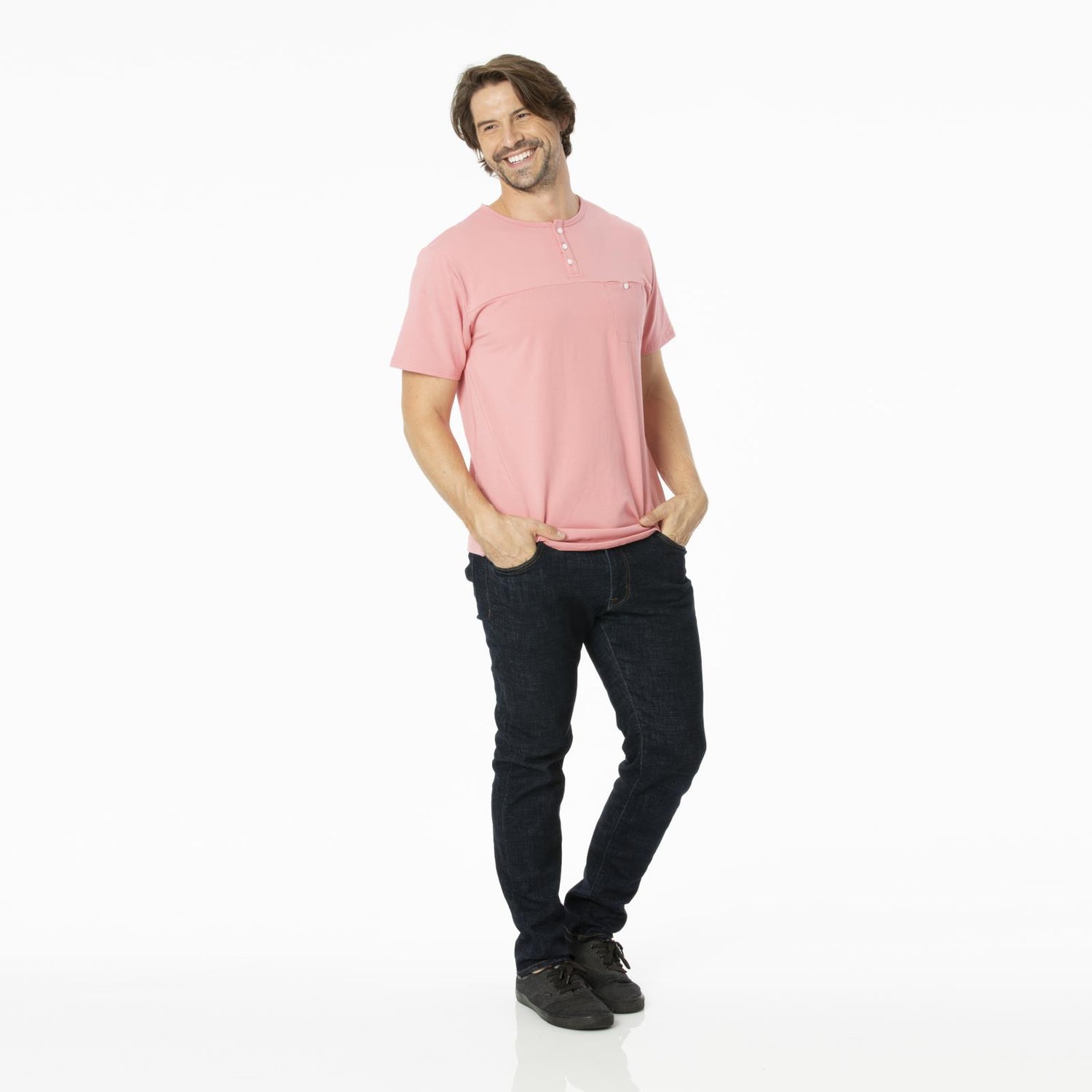 Men's Short Sleeve Luxe Jersey Henley in Desert Rose