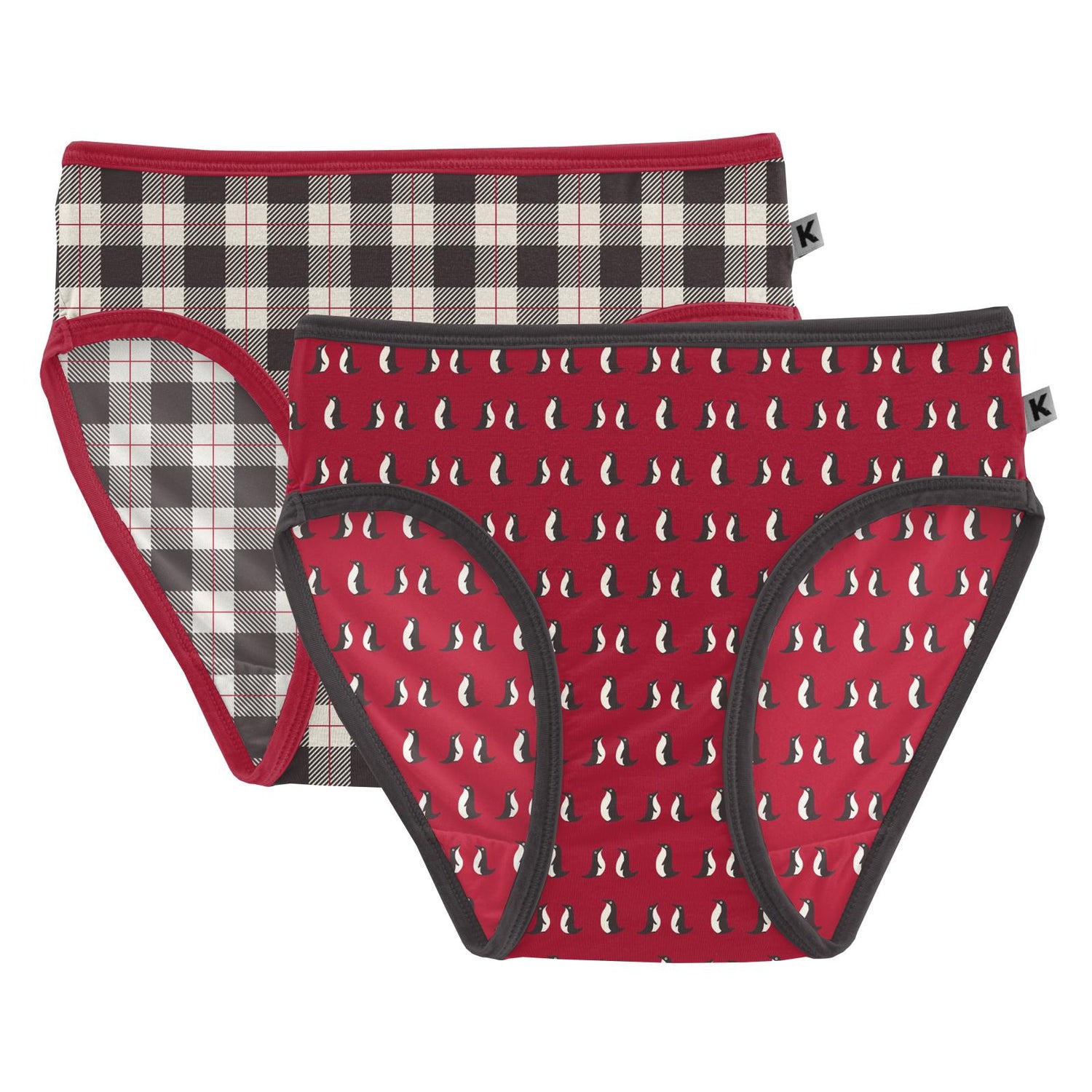 Underwear Set in Midnight Holiday Plaid & Crimson Penguins