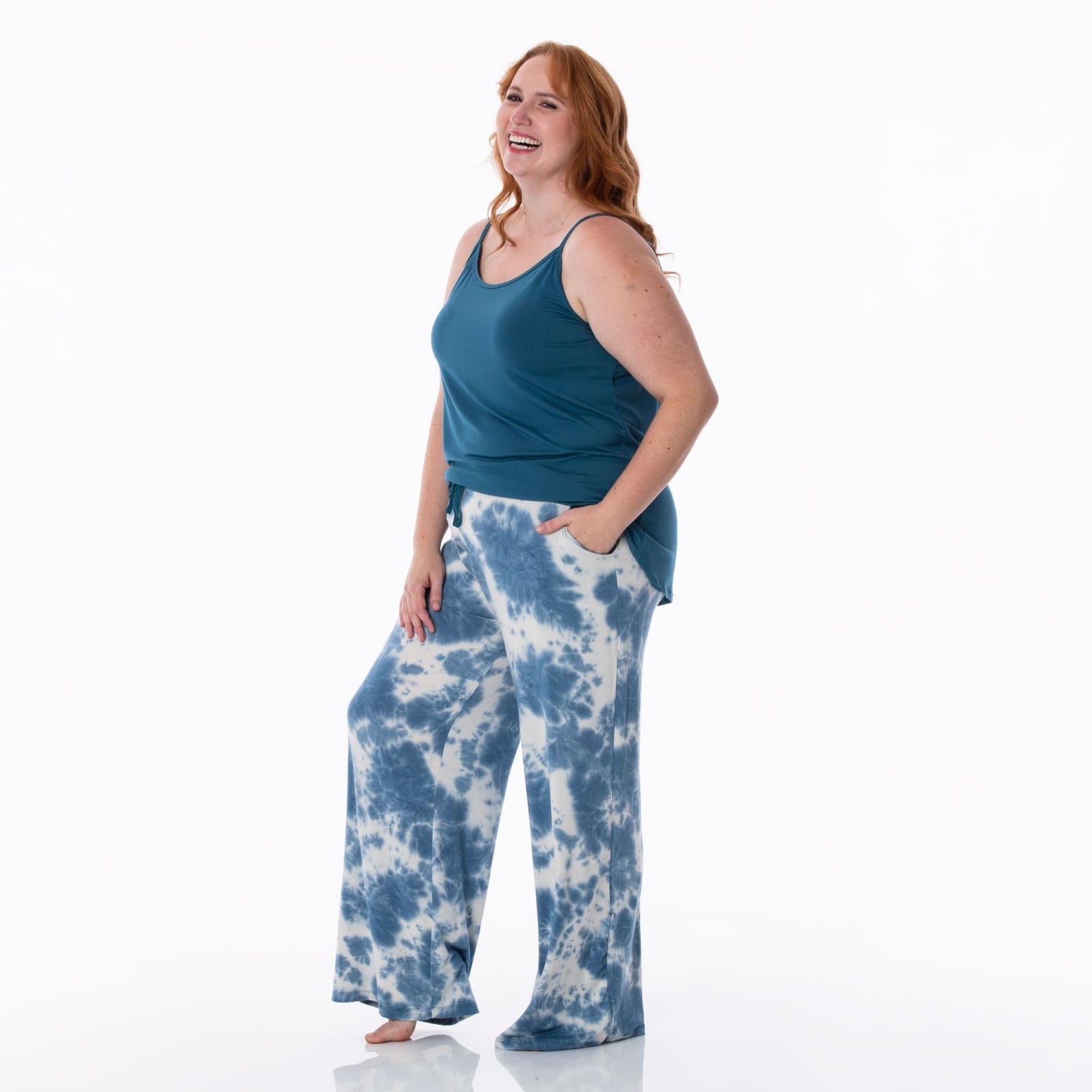 Women's Print Cami and Lounge Pants Pajama Set in Deep Sea Tie Dye