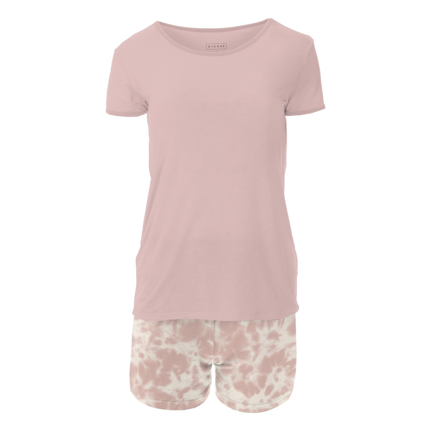 Women's Print Short Sleeve Pajama Set with Shorts in Baby Rose Tie Dye