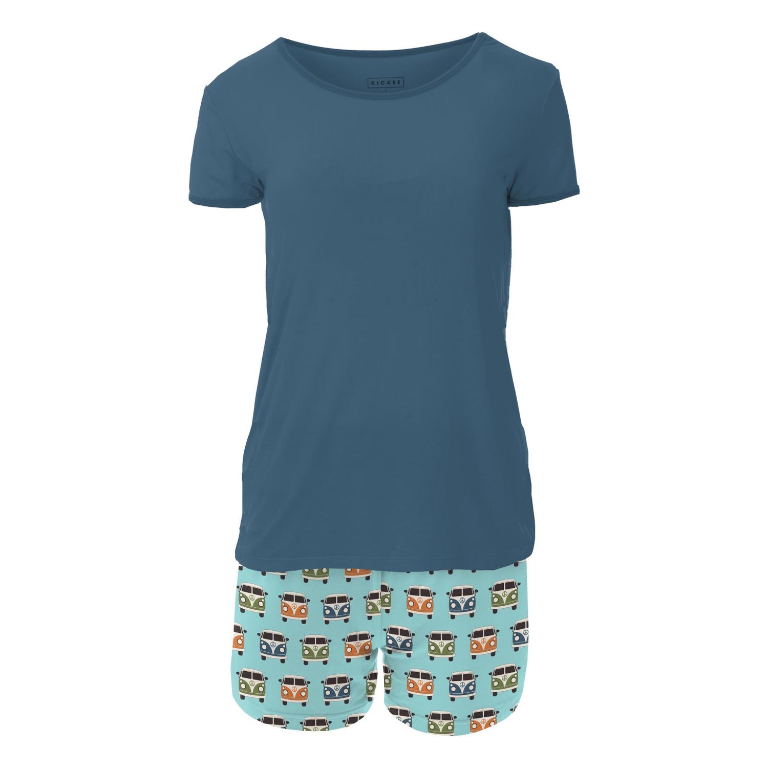 Women's Print Short Sleeve Pajama Set with Shorts in Summer Sky Vintage Vans