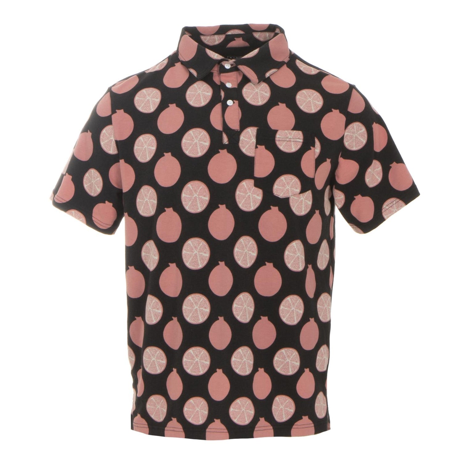 Men's Print Short Sleeve Luxe Jersey Polo with Pocket in Zebra Pomegranate