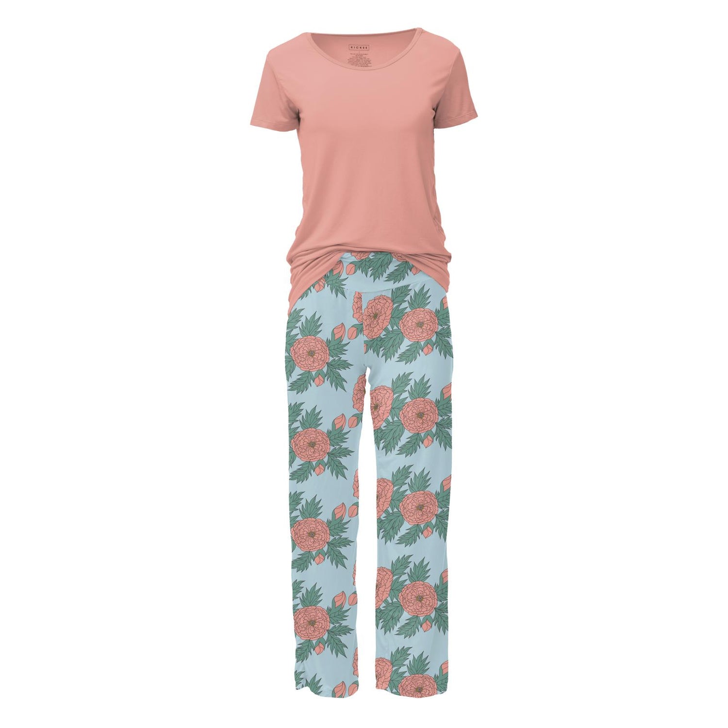 Women's Print Short Sleeve Relaxed Tee & Pajama Pants Set in Spring Sky Floral