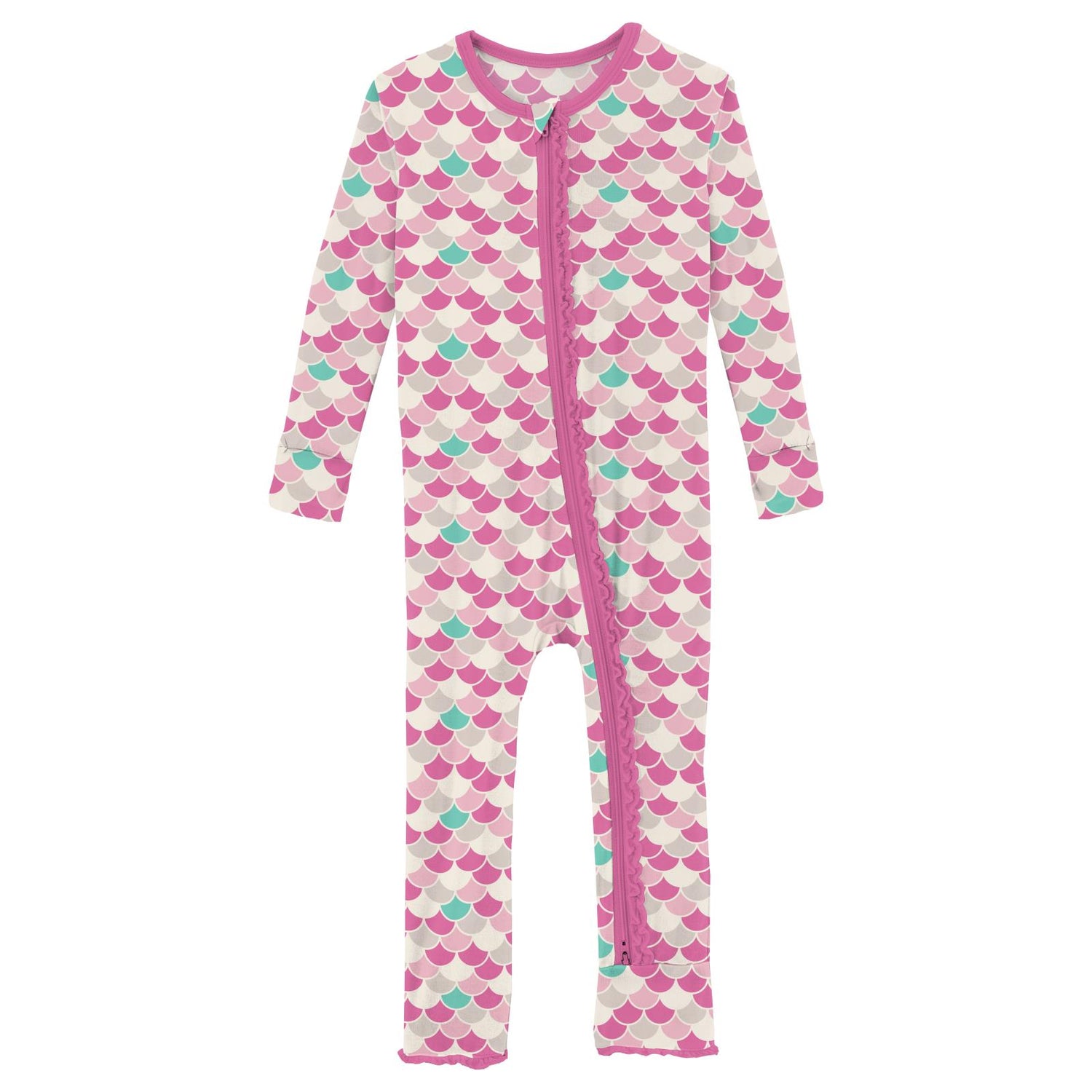 Print Muffin Ruffle Coverall with 2 Way Zipper in Tulip Scales